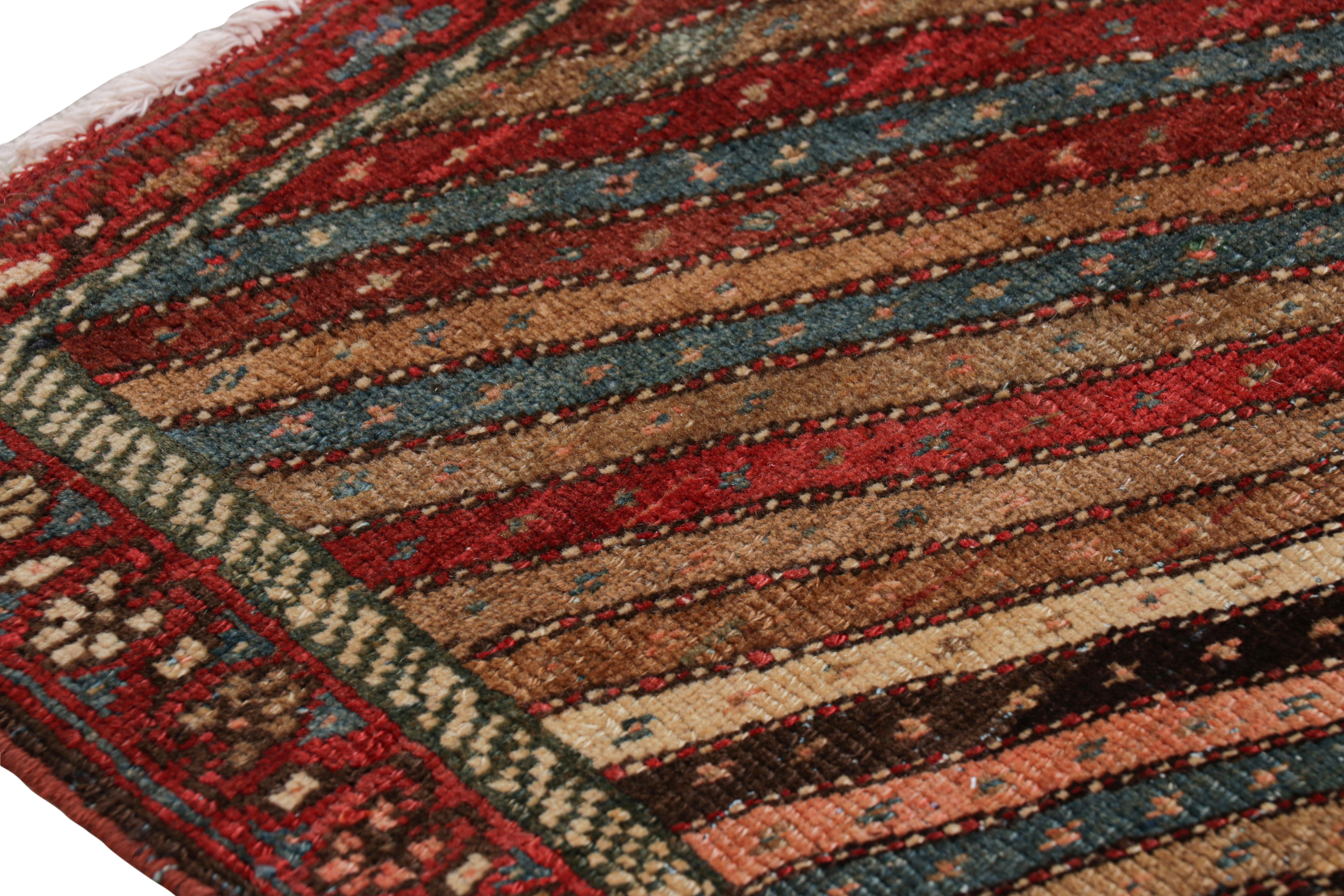 Wool Antique Persian Bidjar Square Rug in Red with Striped Patterns, from Rug & Kilim For Sale