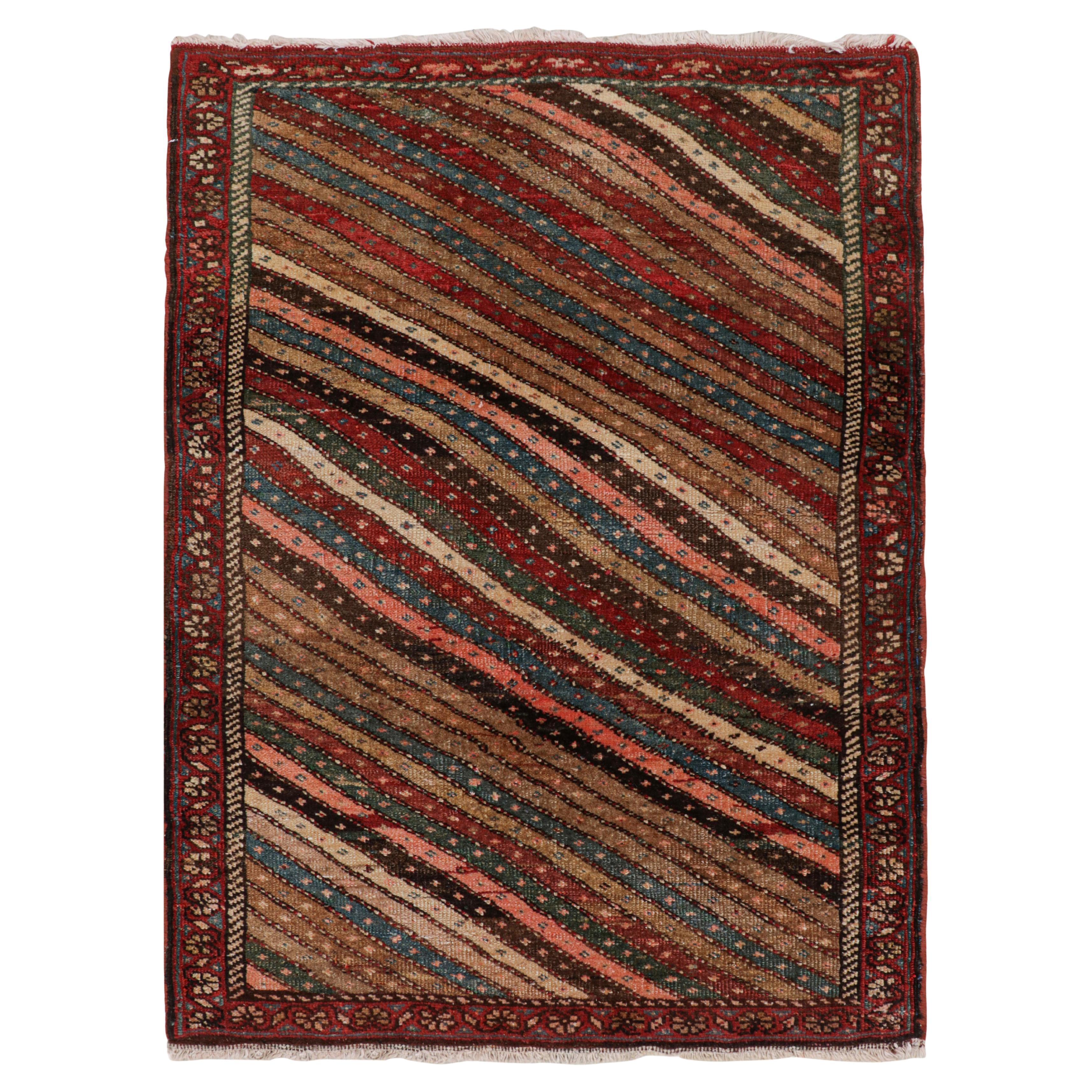 Antique Persian Bidjar Square Rug in Red with Striped Patterns, from Rug & Kilim For Sale