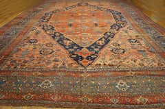1880s Salmon Medallion Antique Persian Bijar Carpet 15' x 25'9" Knotted Wool Rug