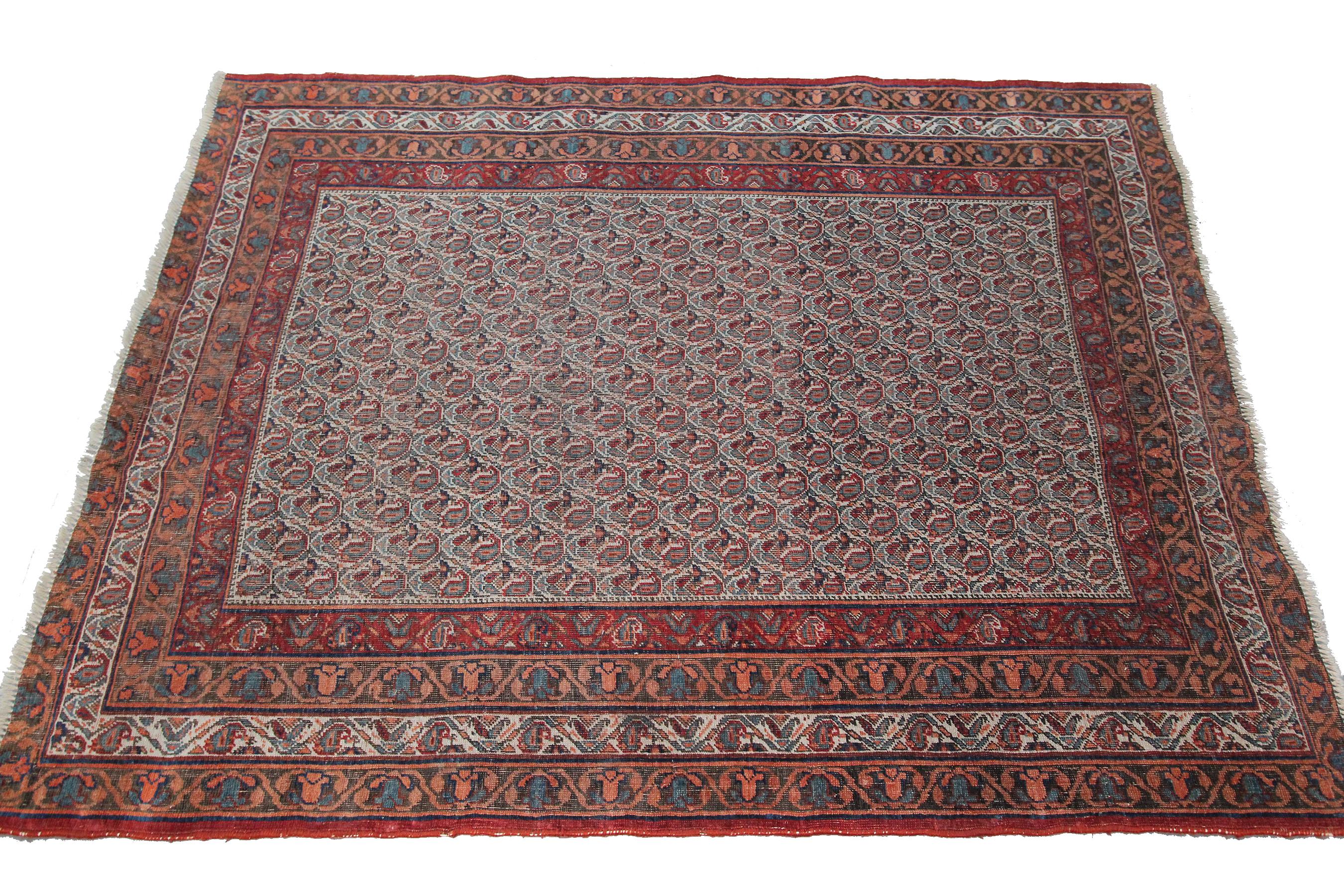 Noué à la main Bijar persan ancien Bijar antique pré-1900, motif géométrique, 10 x 15 cm en vente