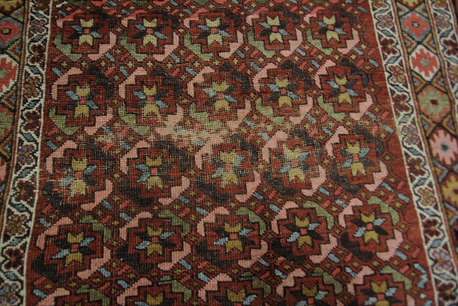 Antique Persian Bijar Antique Bijar Pre-1900 Geometric Overall 4x7 In Good Condition For Sale In New York, NY