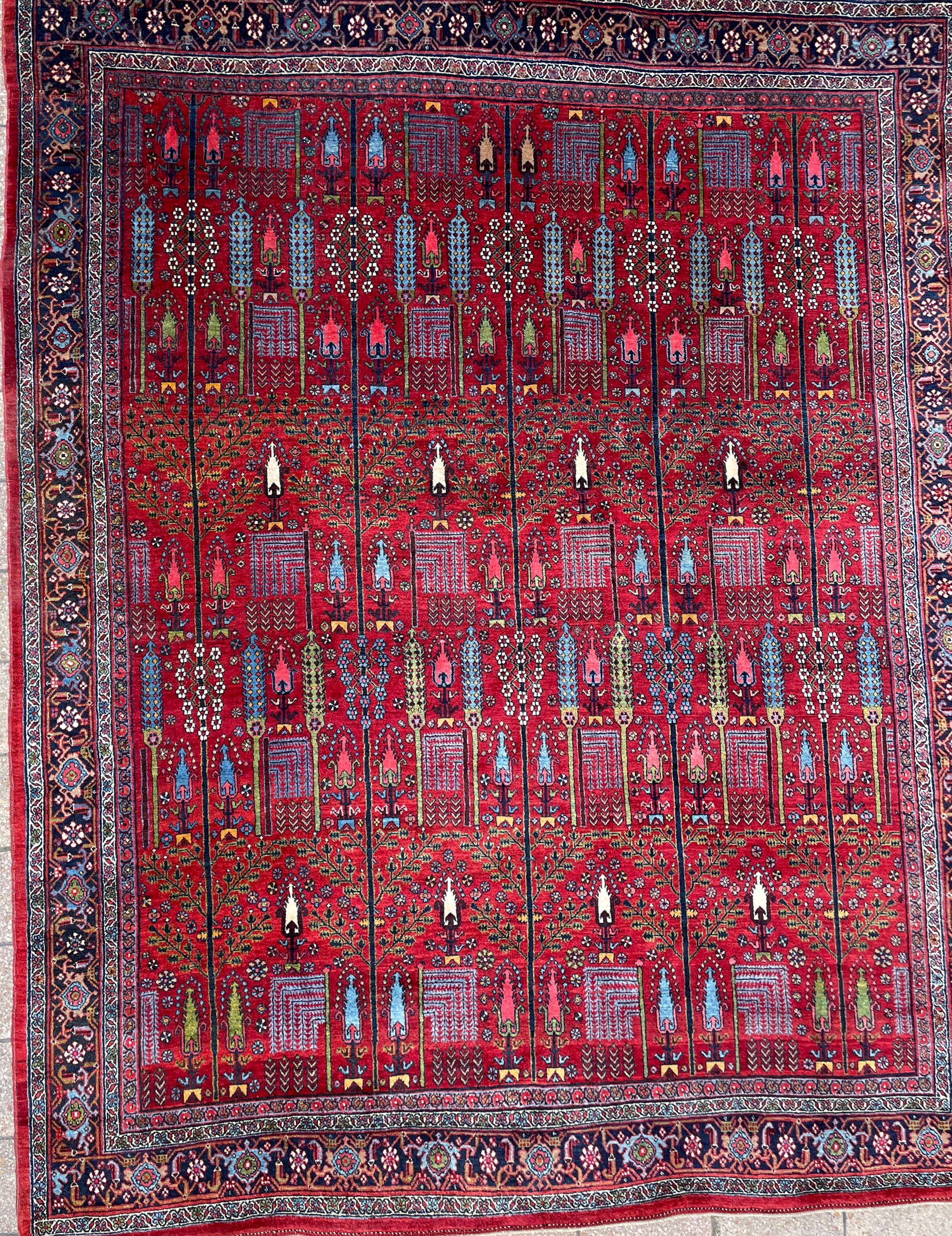Antique Persian Bijar Halvayi Carpet, Forest Design For Sale 7