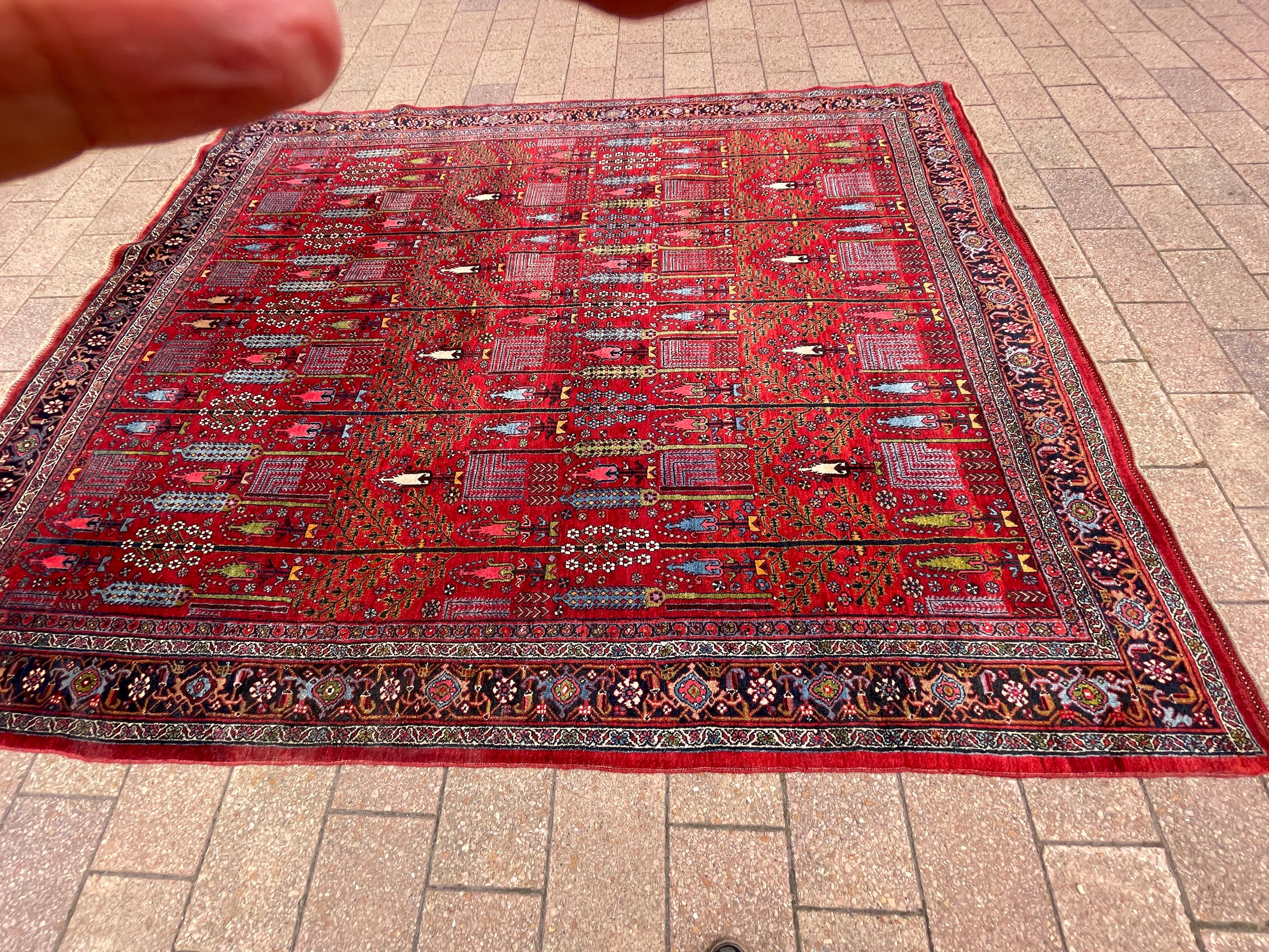 Antique Persian Bijar Halvayi Carpet, Forest Design For Sale 8