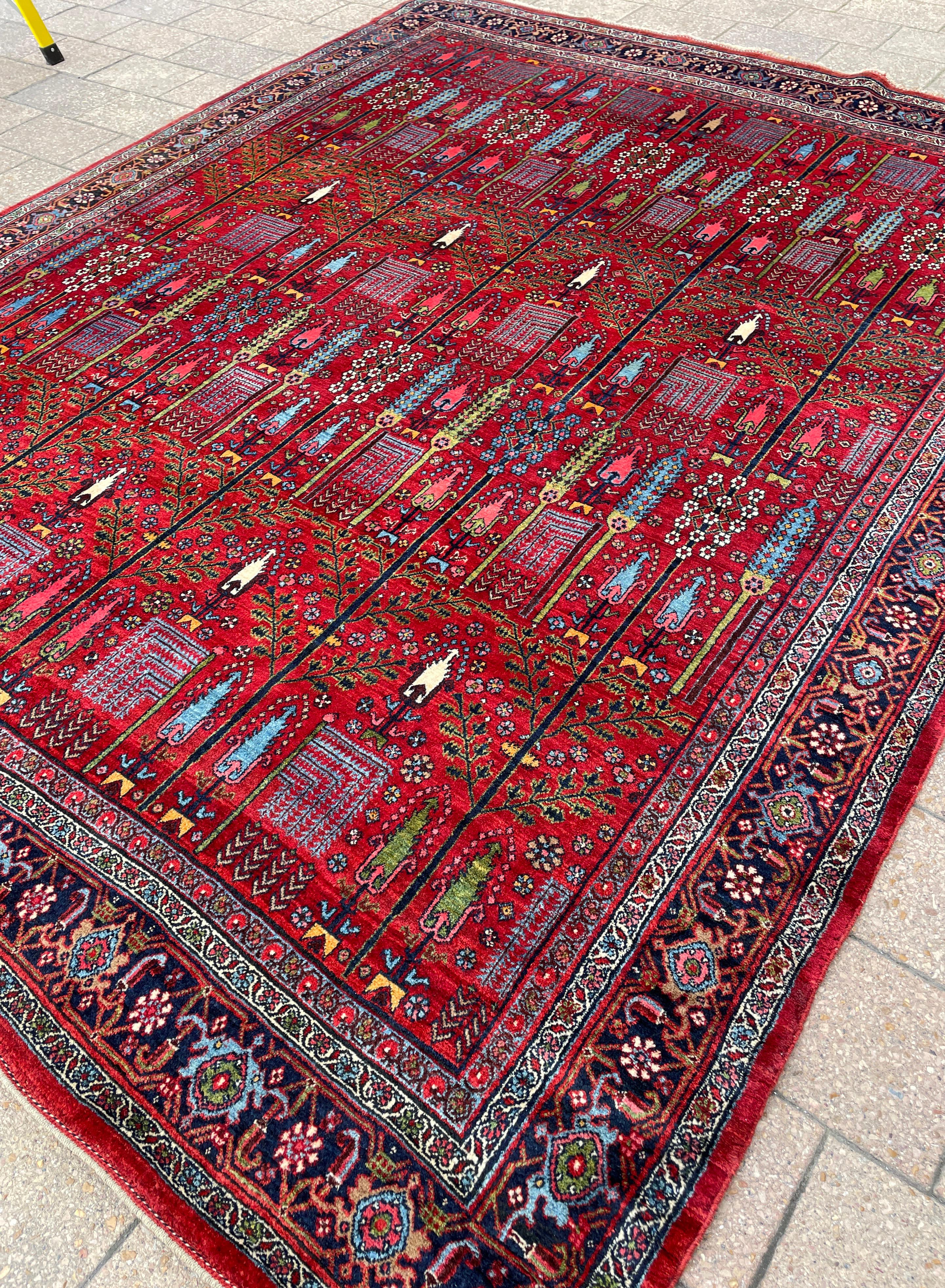Hand-Knotted Antique Persian Bijar Halvayi Carpet, Forest Design For Sale