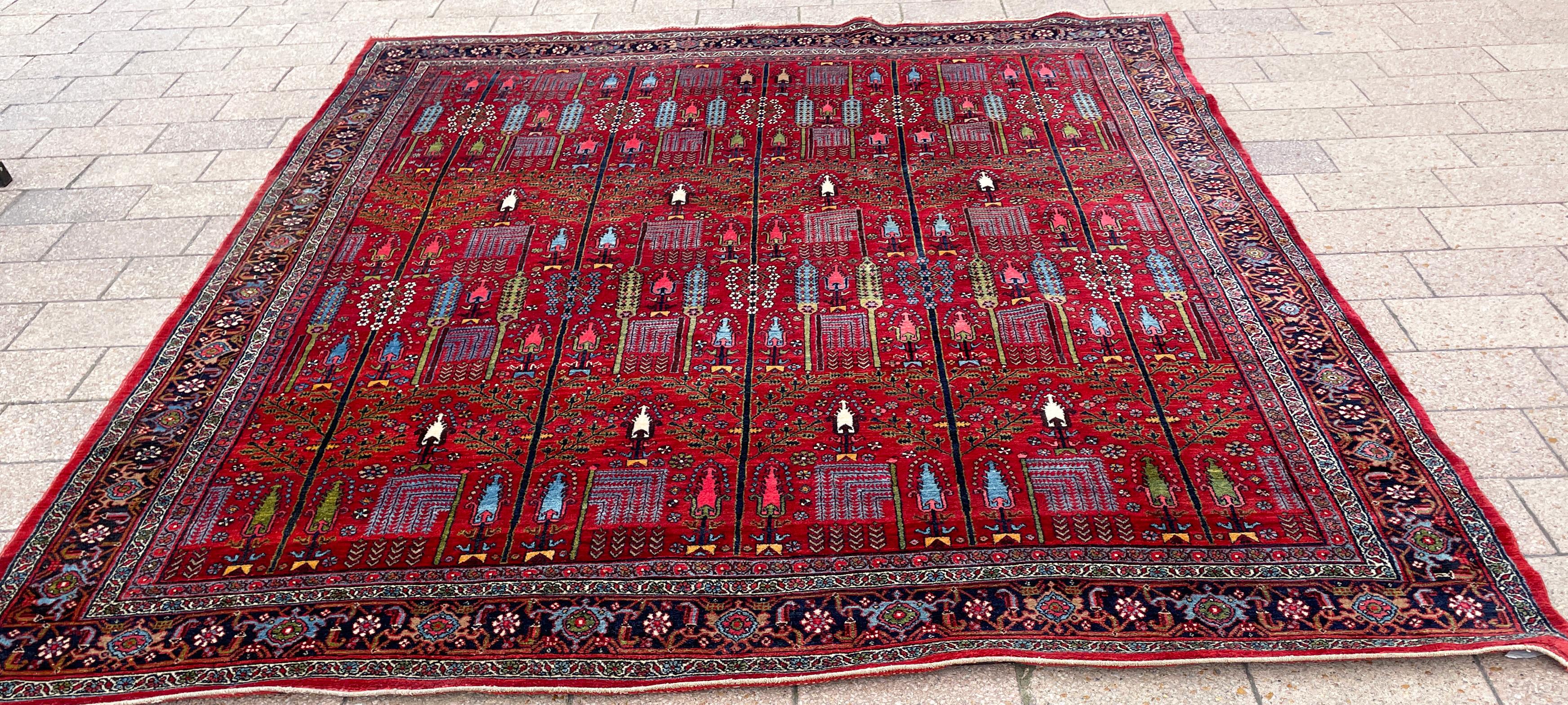 Antique Persian Bijar Halvayi Carpet, Forest Design In Good Condition For Sale In Evanston, IL
