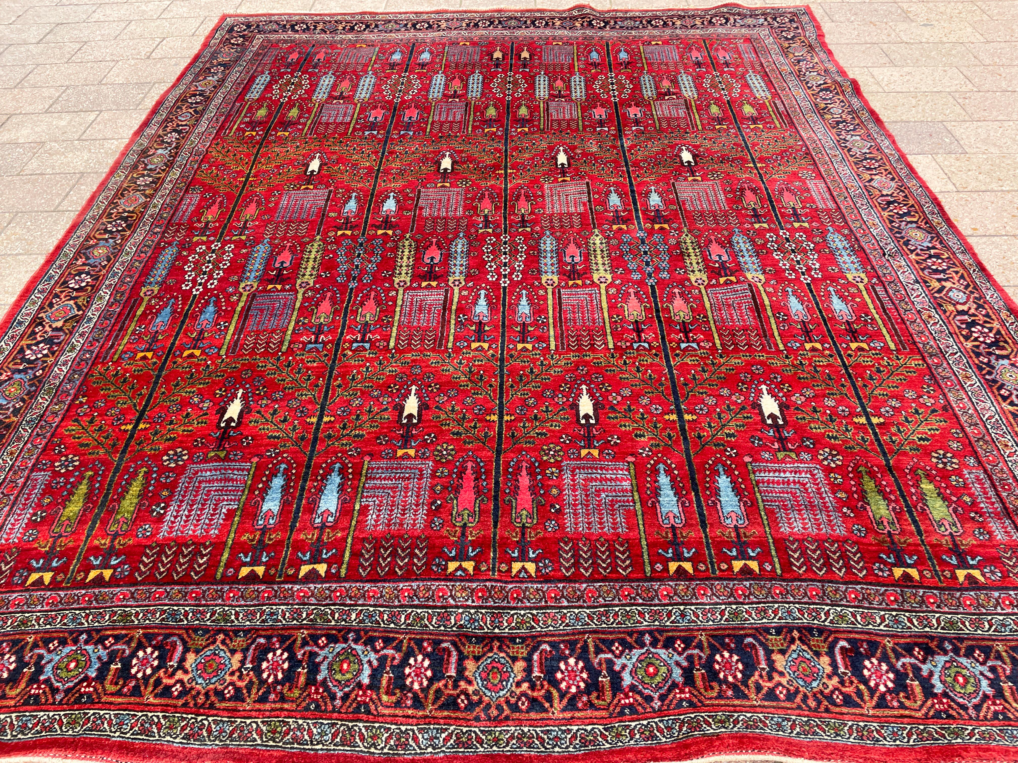 20th Century Antique Persian Bijar Halvayi Carpet, Forest Design For Sale