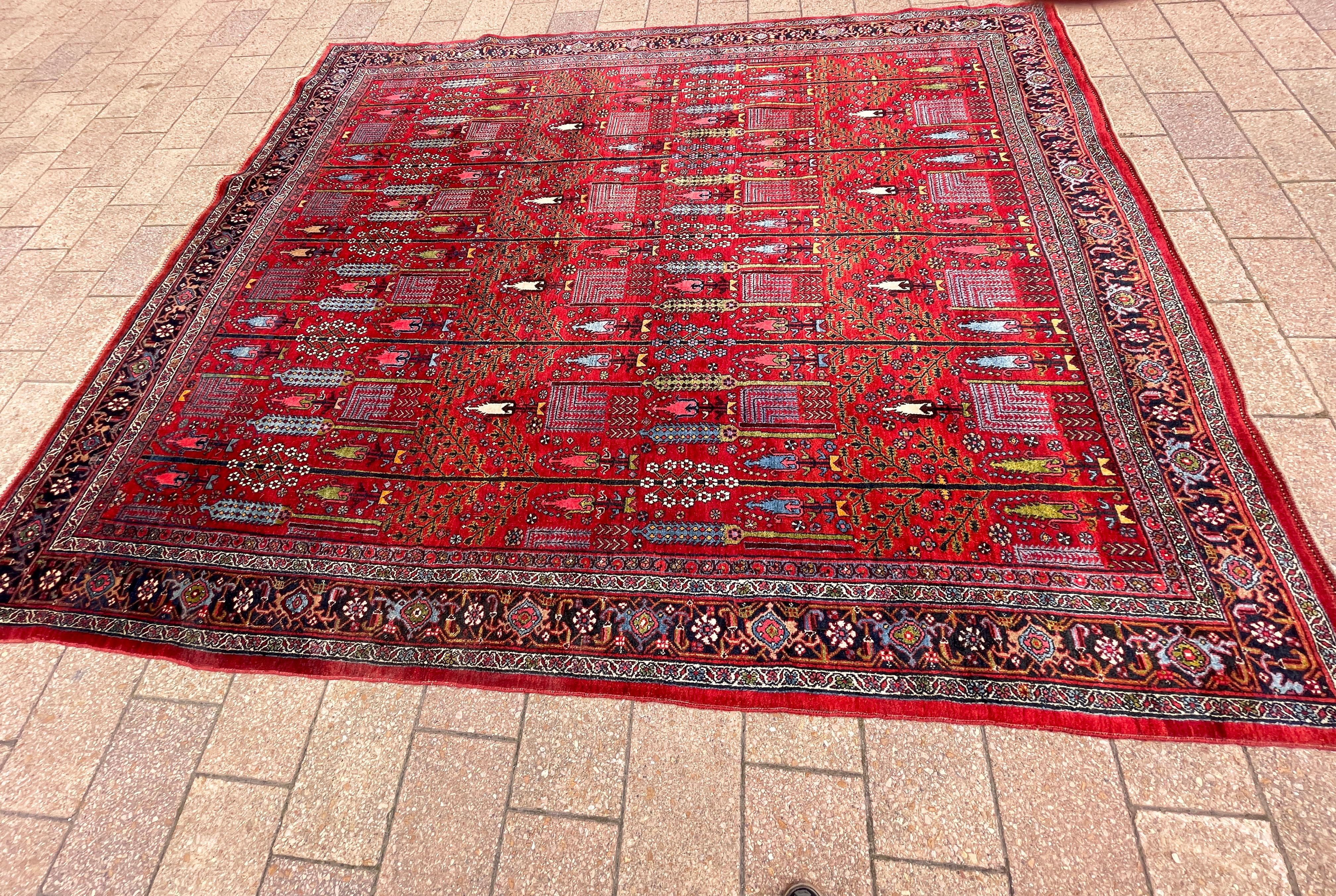 Wool Antique Persian Bijar Halvayi Carpet, Forest Design For Sale