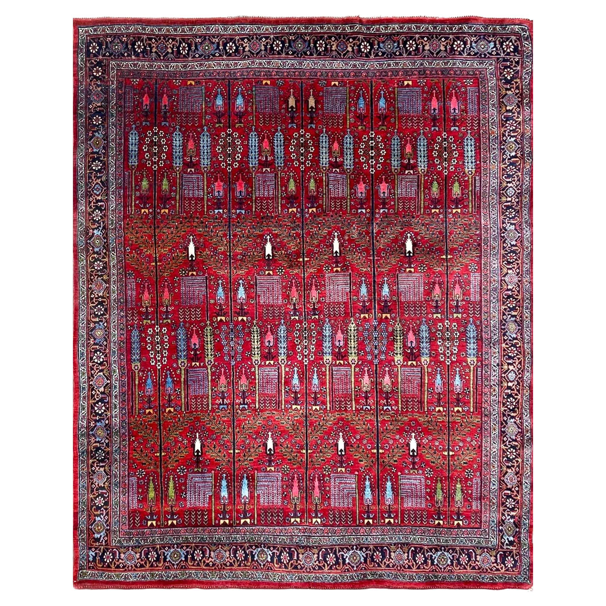 Antique Persian Bijar Halvayi Carpet, Forest Design For Sale