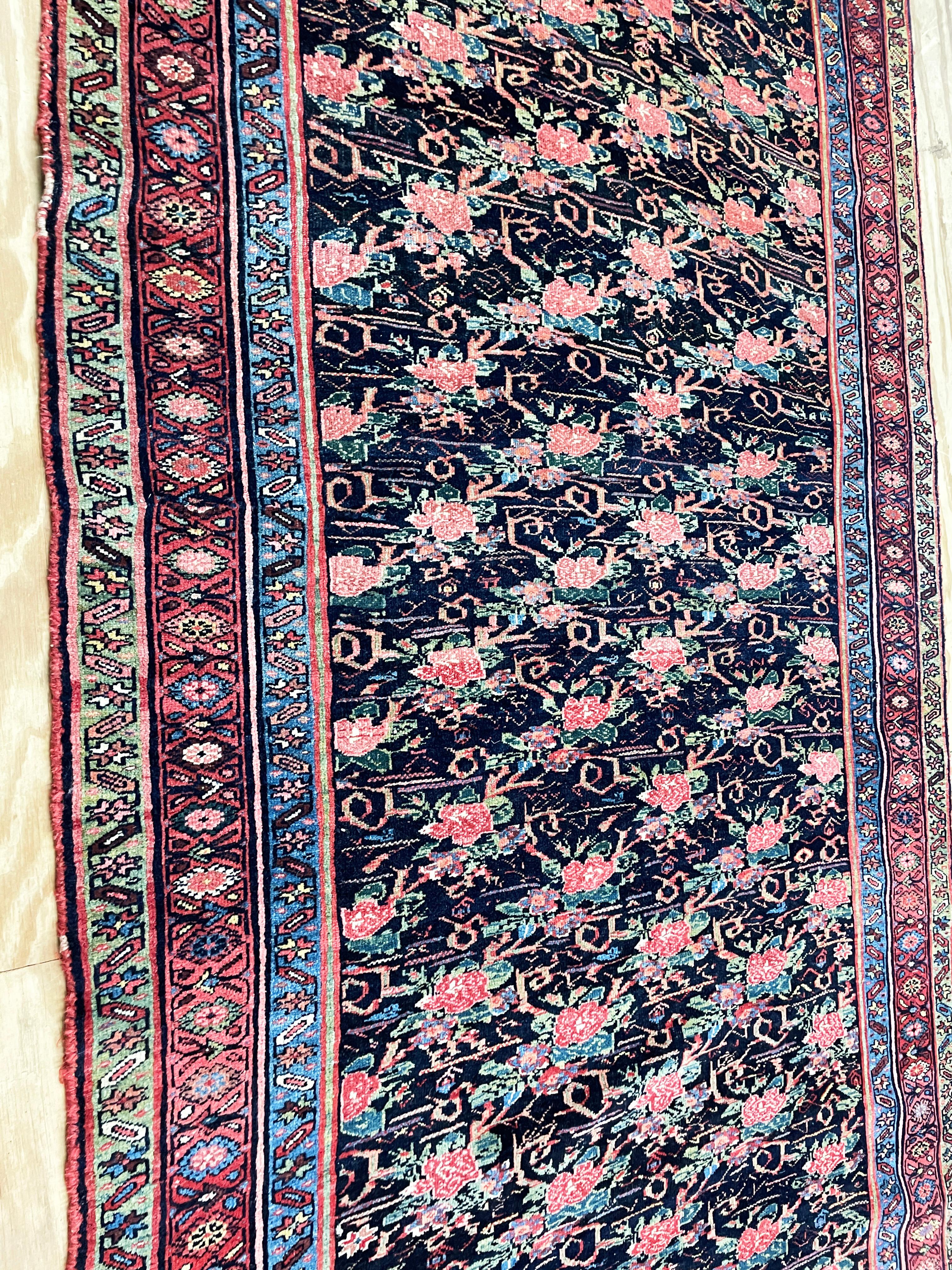 Tribal Antique Persian Bijar Halvayi Carpet, French Design For Sale