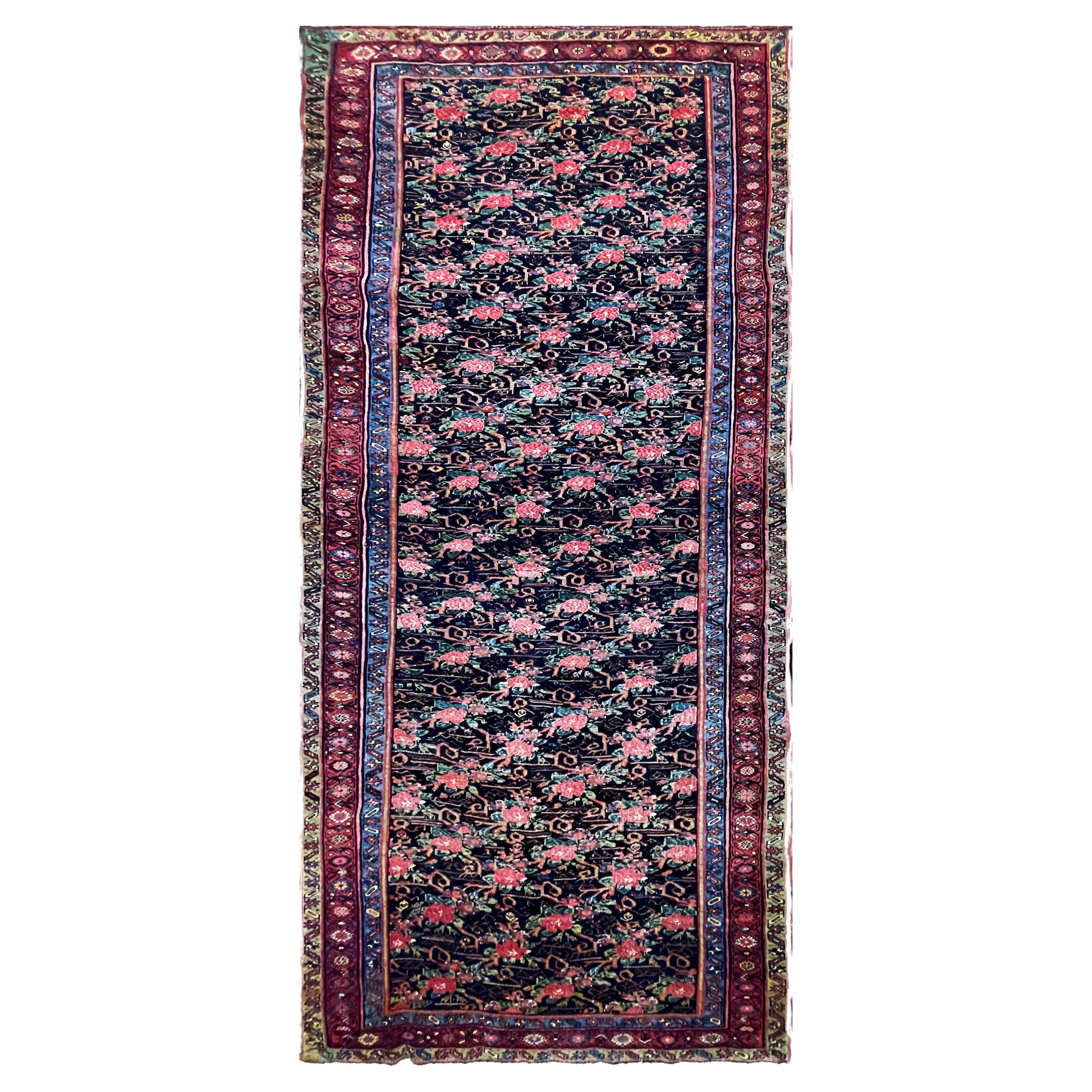 Antique Persian Bijar Halvayi Carpet, French Design For Sale