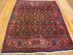 1920s Navy Herati Classic Antique Persian Bijar Rug 4'x5'3" Knotted Wool Carpet