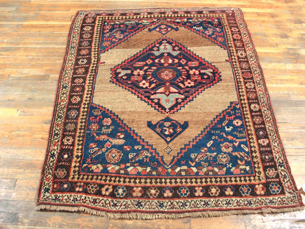 Hand-Knotted Late 19th Century W. Persian Bijar Rug ( 4'5