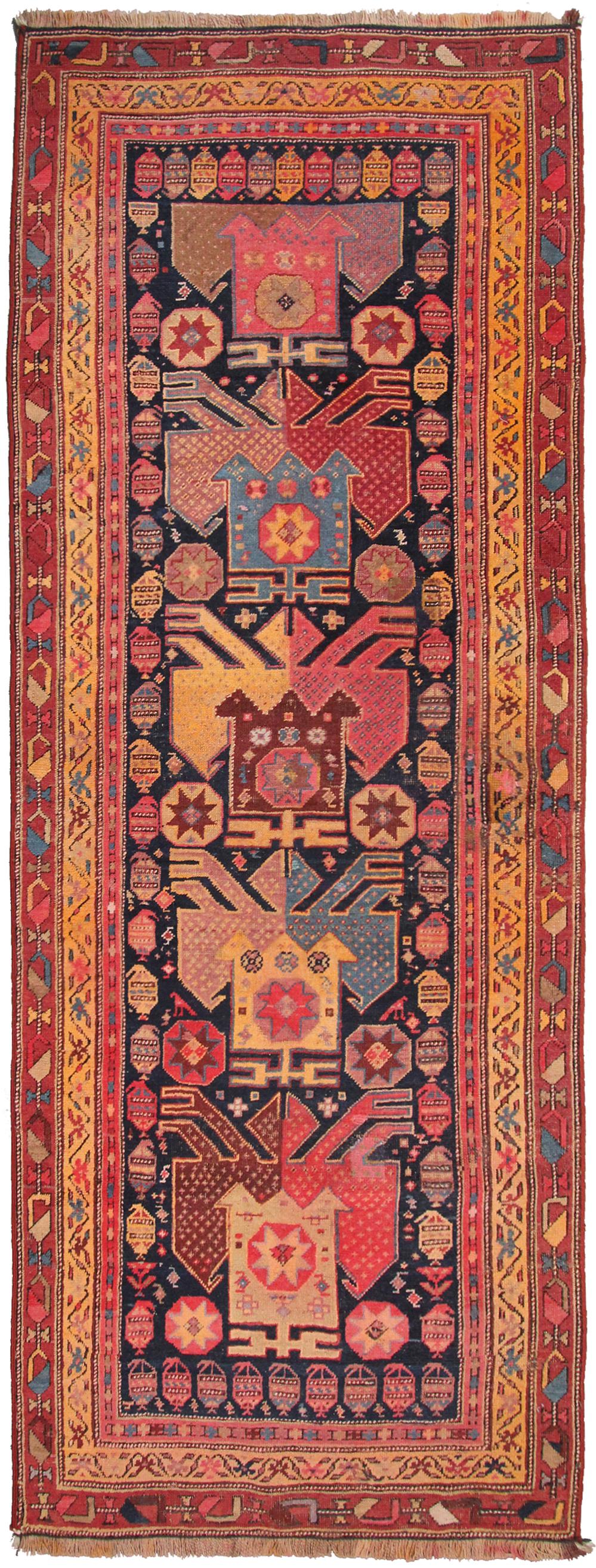 Hand-Knotted Antique Persian Bijar Rug Antique Persian Runner Geometric Wool Foundation For Sale
