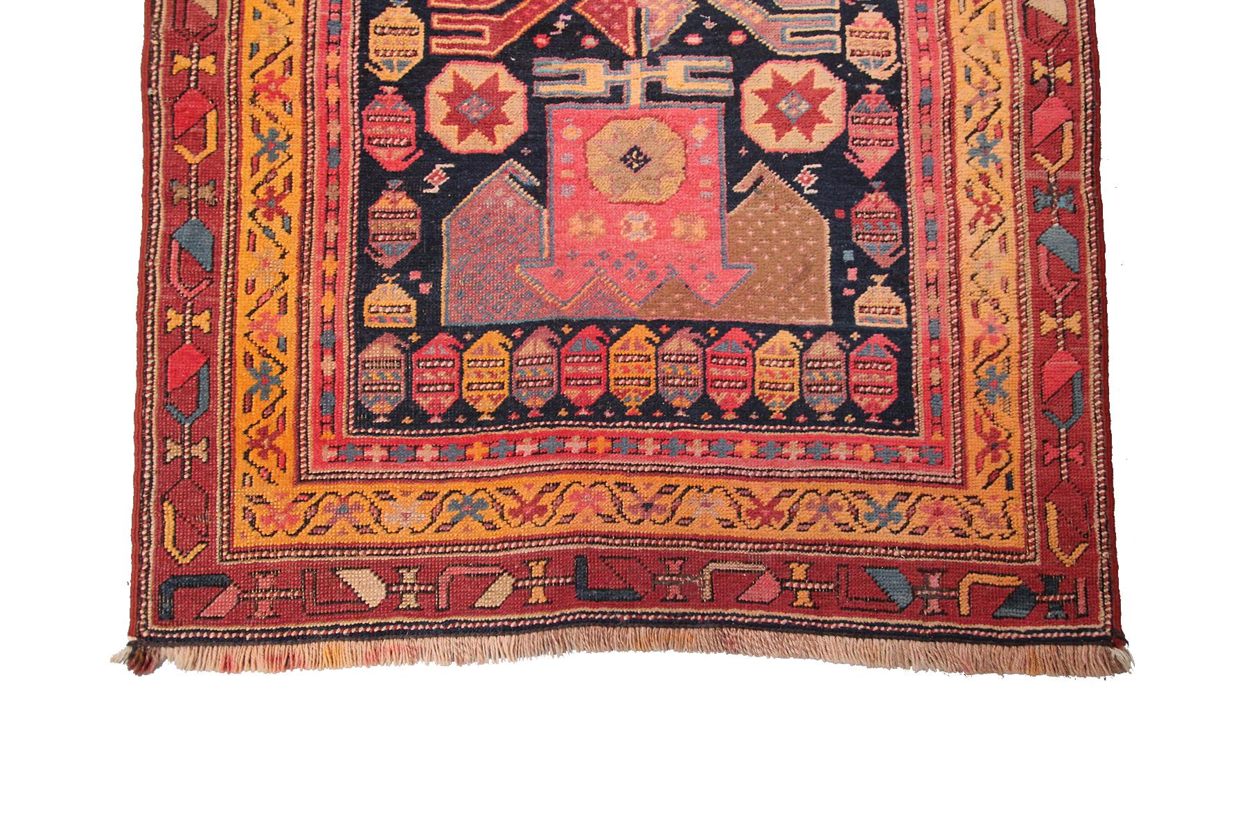 Mid-20th Century Antique Persian Bijar Rug Antique Persian Runner Geometric Wool Foundation For Sale