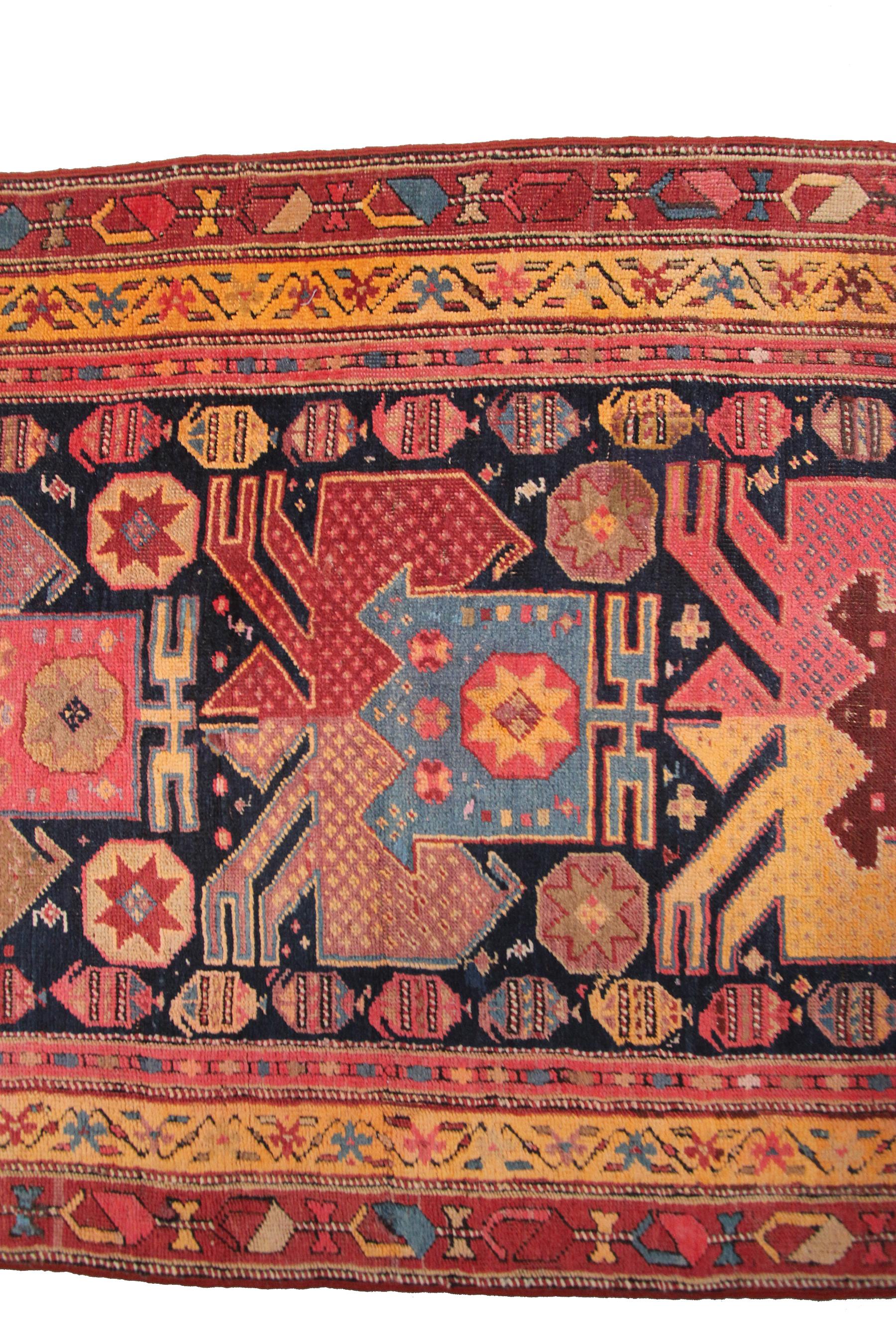 Antique Persian Bijar Rug Antique Persian Runner Geometric Wool Foundation For Sale 4
