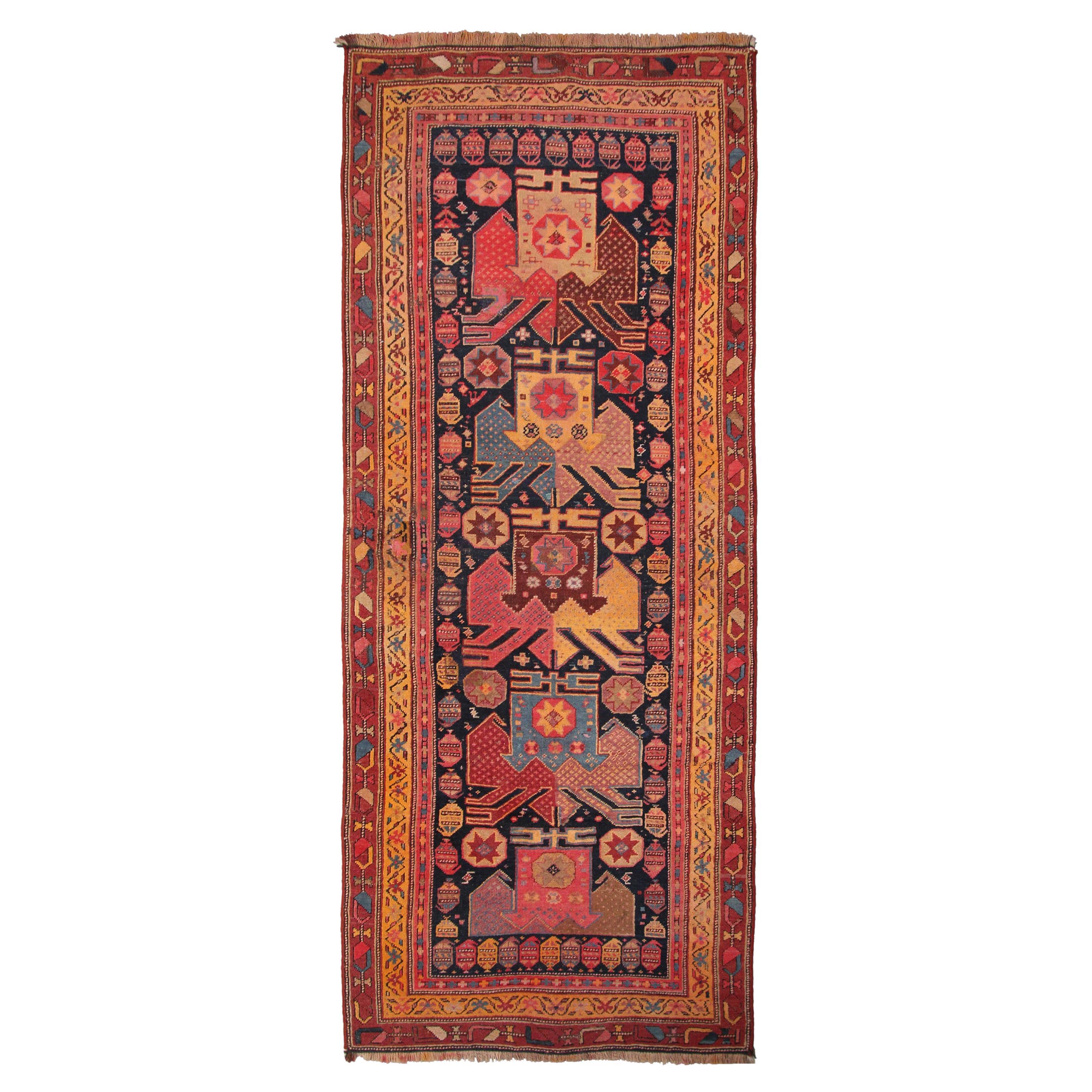 Antique Persian Bijar Rug Antique Persian Runner Geometric Wool Foundation