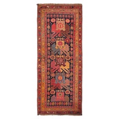Tapis persan Bijar ancien tapis de couloir persan ancien à fond géométrique en laine 3x7