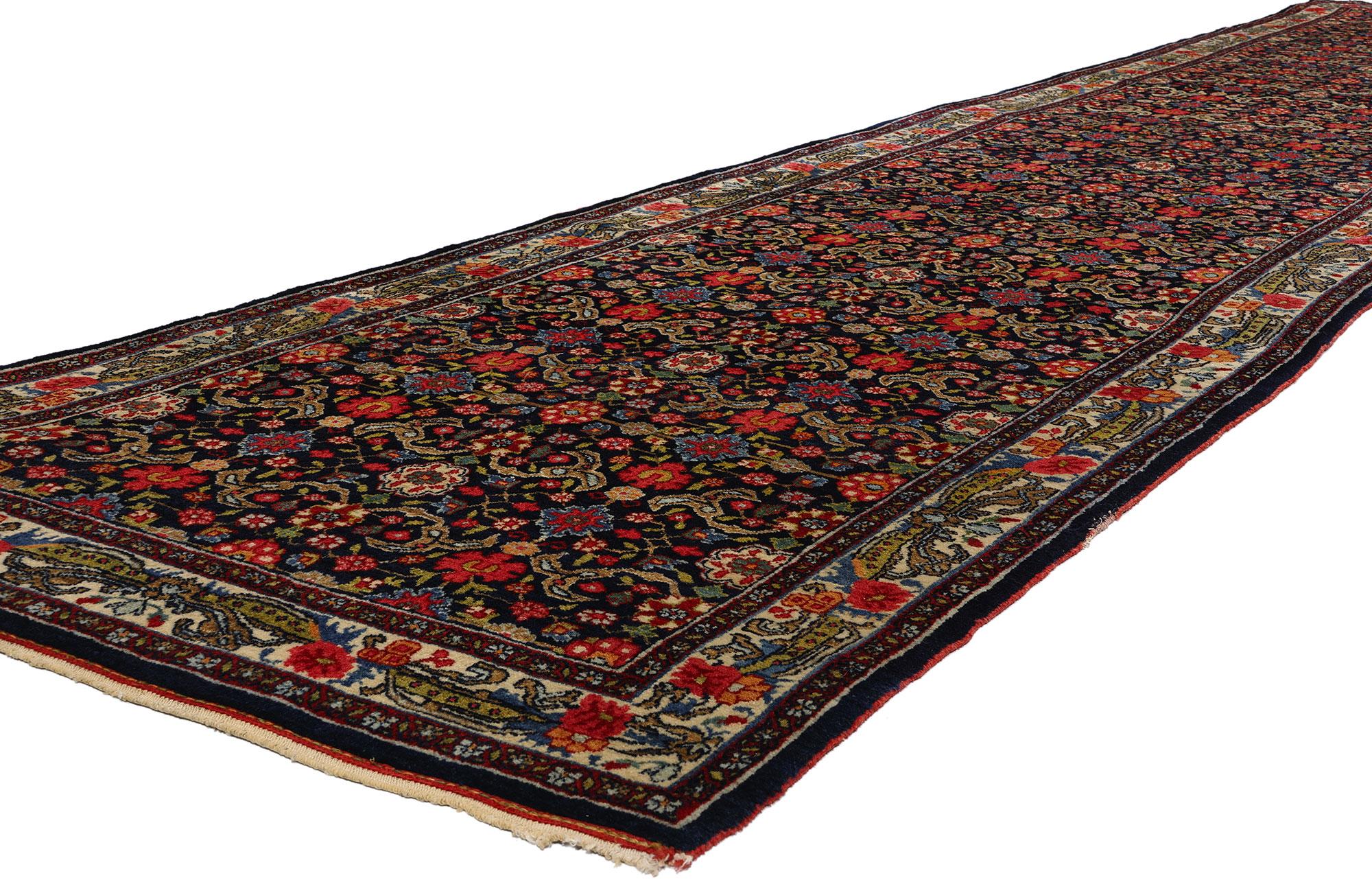 53876 Antique Persian Bijar Rug Runner, 03'08 x 17'09. Persian Bijar carpet runners are intricately woven rugs originating from the town of Bijar in western Iran, renowned for their durability and robustness. Crafted by skilled Kurdish artisans