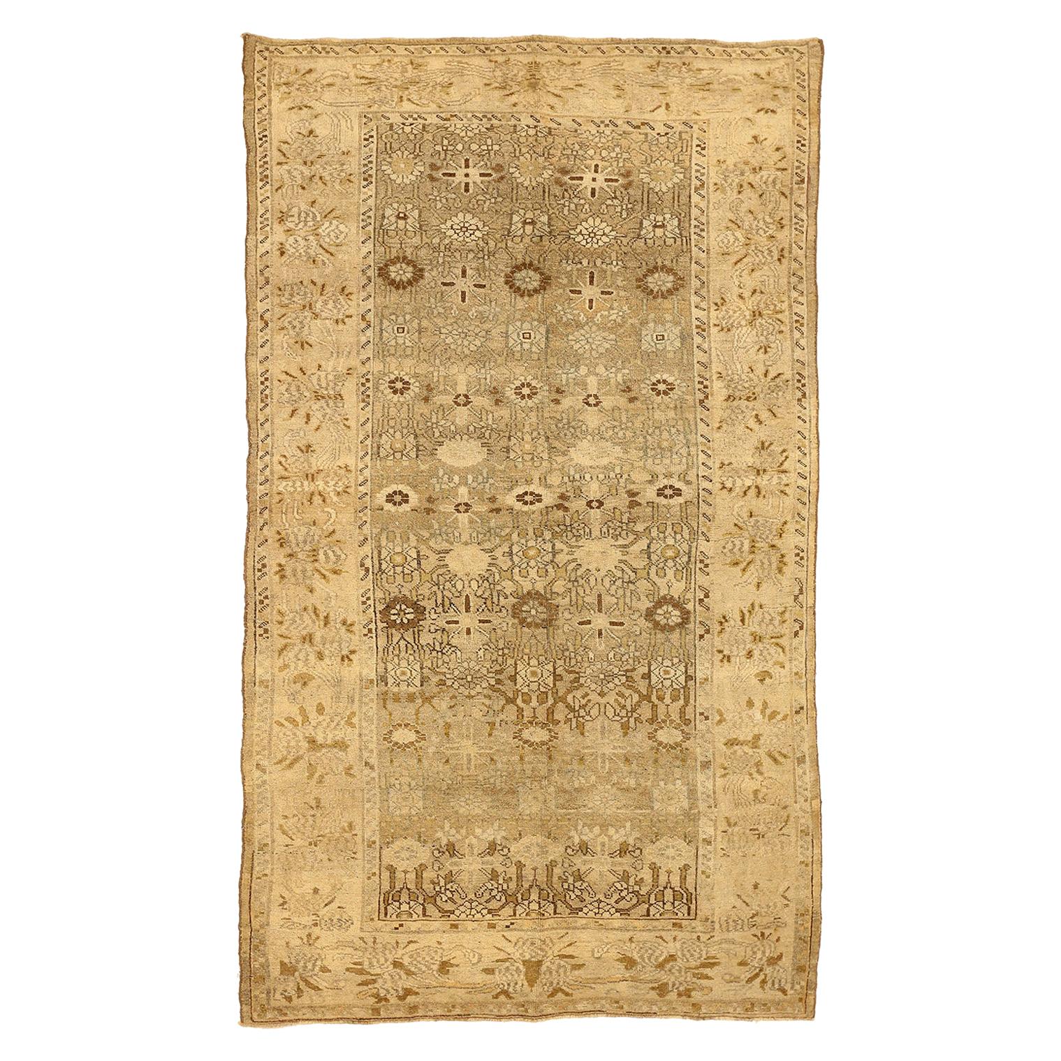 Antique Persian Bijar Rug with Brown & Beige Floral Details For Sale