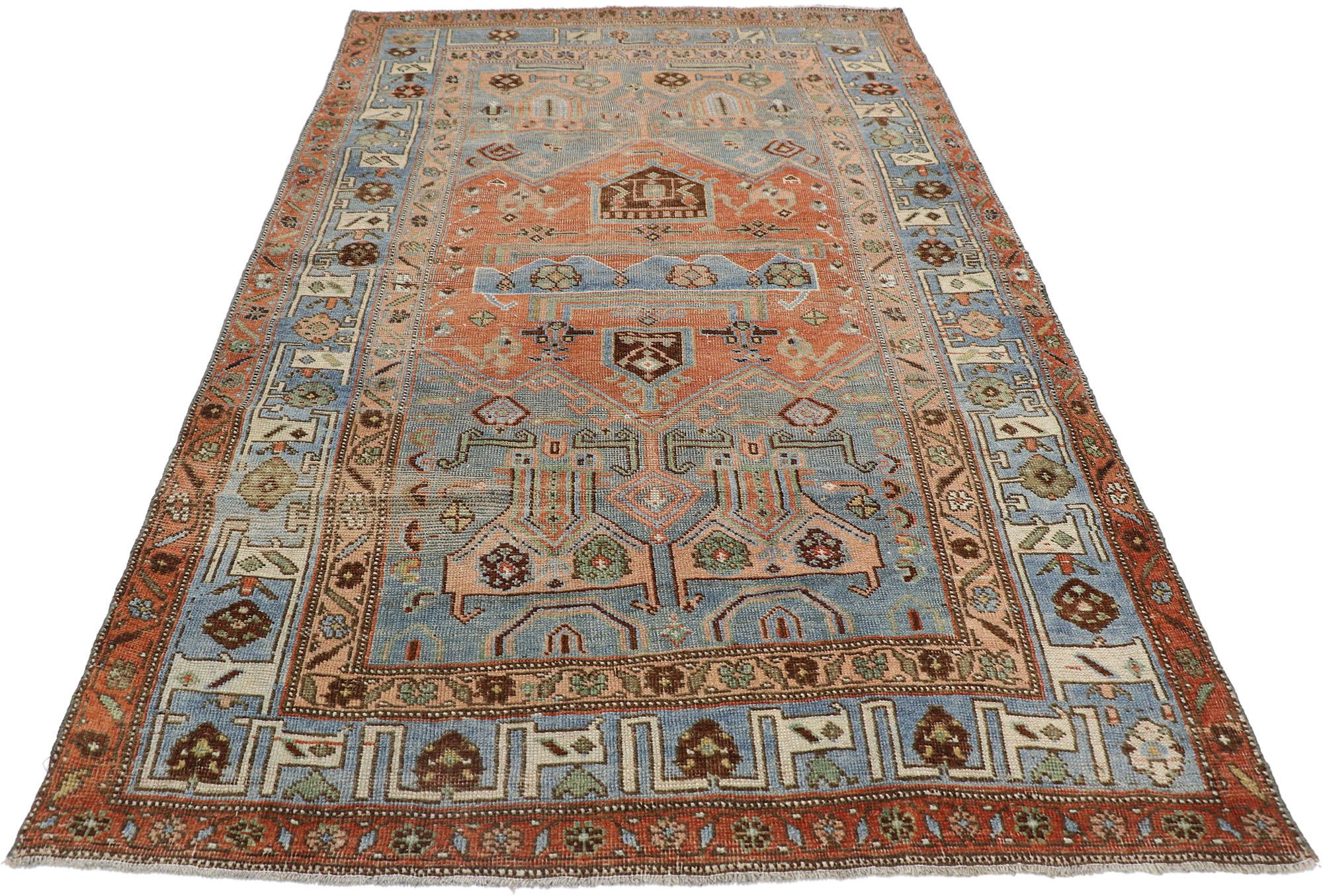 Hand-Knotted Antique Persian Bijar Rug with Modern Rustic Tribal Style