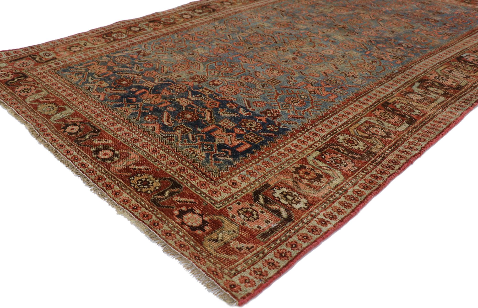 60926 Antique Persian Bijar rug with Modern style. Measures: 04'04 x 06'10. With its effortless beauty and rustic sensibility, this hand knotted wool antique Persian Bijar rug will take on a curated lived-in look that feels timeless while imparting