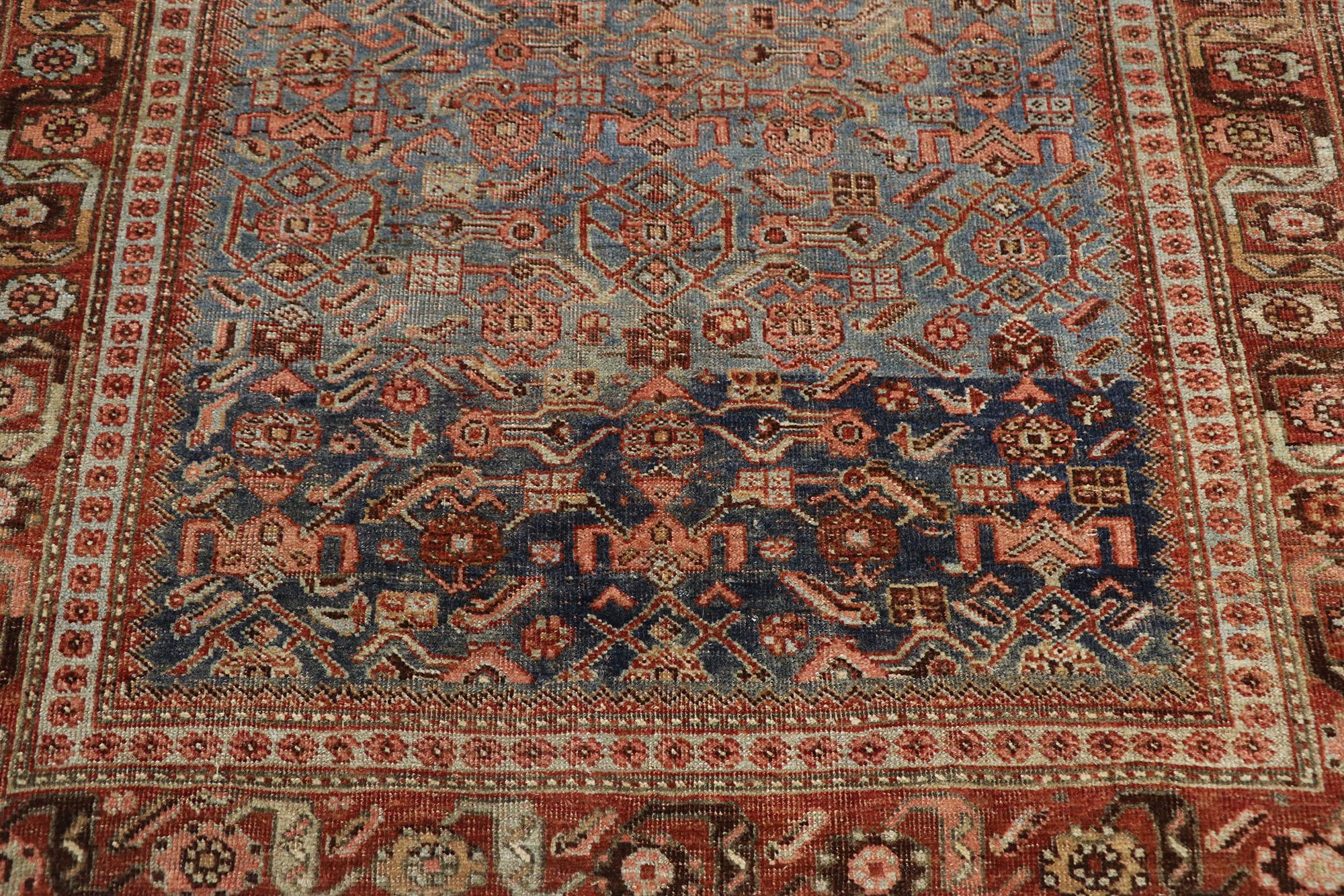 Hand-Knotted Antique Persian Bijar Rug with Modern Style For Sale