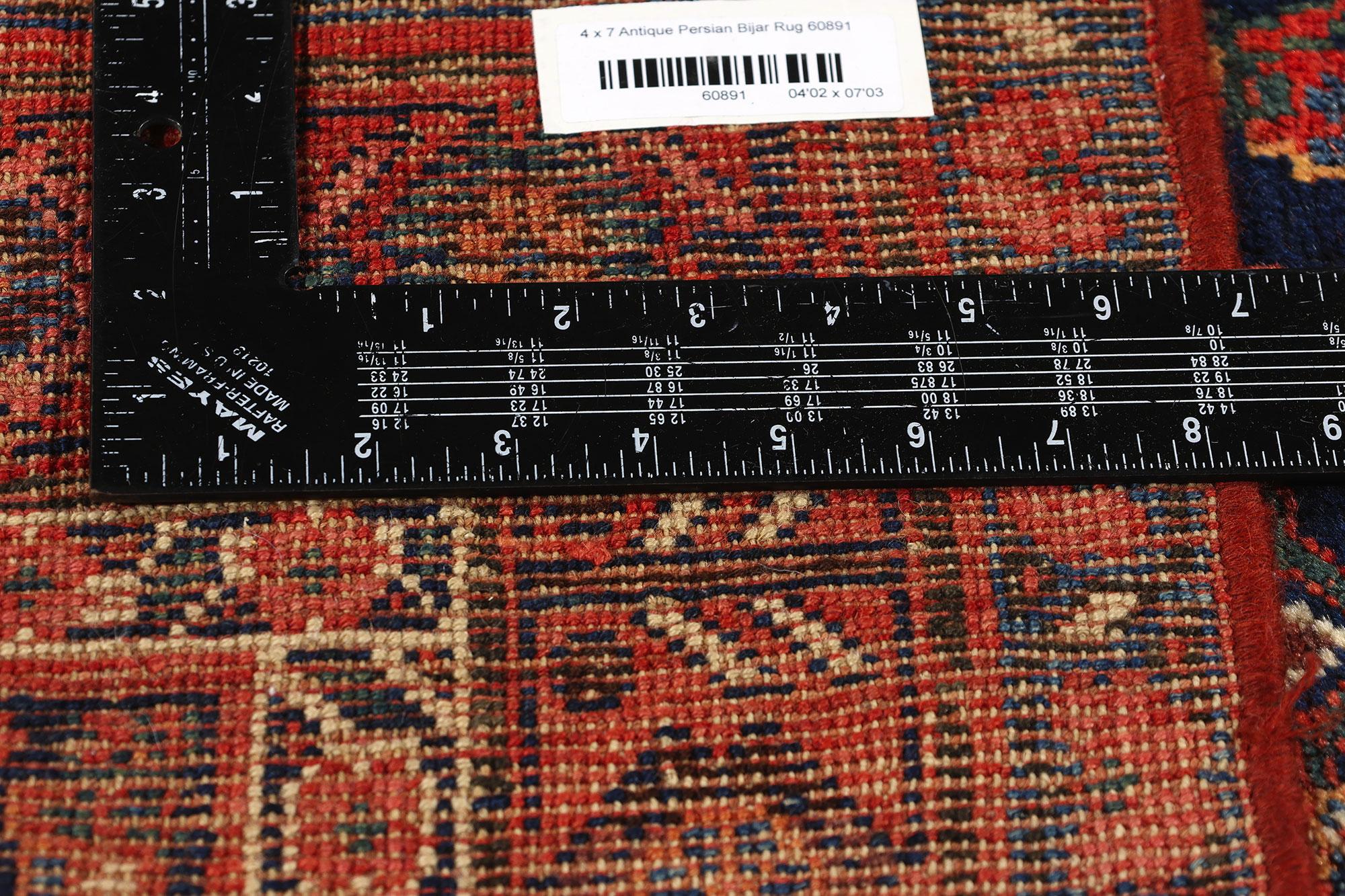 20th Century Antique Navy Blue Persian Bijar Carpet, Bidjar Iron Rugs of Iran For Sale