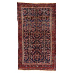 Antique Navy Blue Persian Bijar Carpet, Bidjar Iron Rugs of Iran