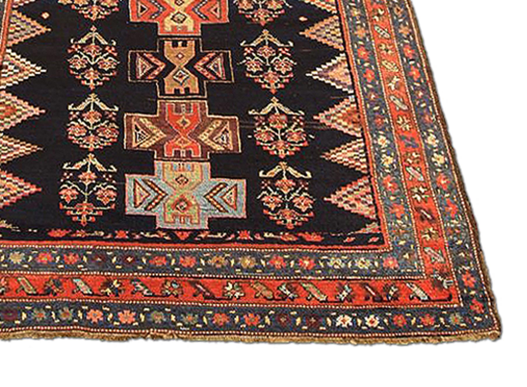 Islamic Antique Persian Bijar Runner Rug with Colored Cross and Flower Medallions