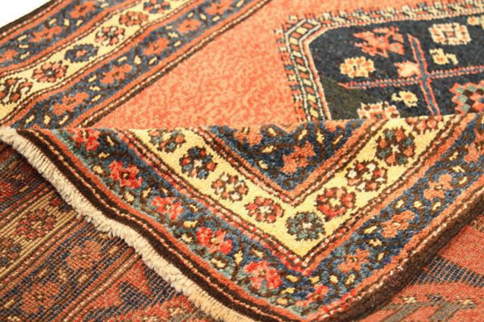 Hand-Woven Antique Persian Bijar Runner Rug with Diamond Floral Medallions For Sale