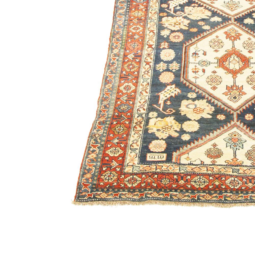 Hand-Woven Antique Persian Bijar Runner Rug with Ivory Floral Medallions For Sale