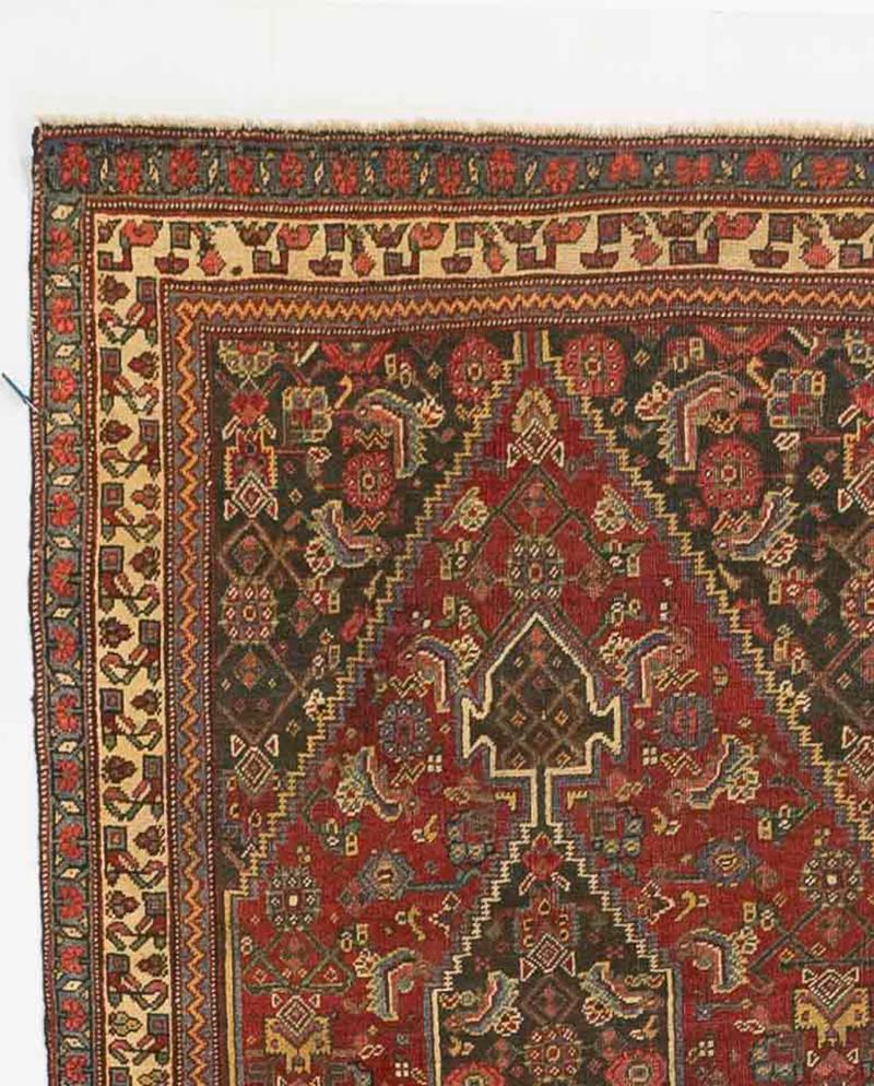 Hand-Woven Antique Persian Bijar Runner Rug with Navy Blue and Red Floral Medallions For Sale
