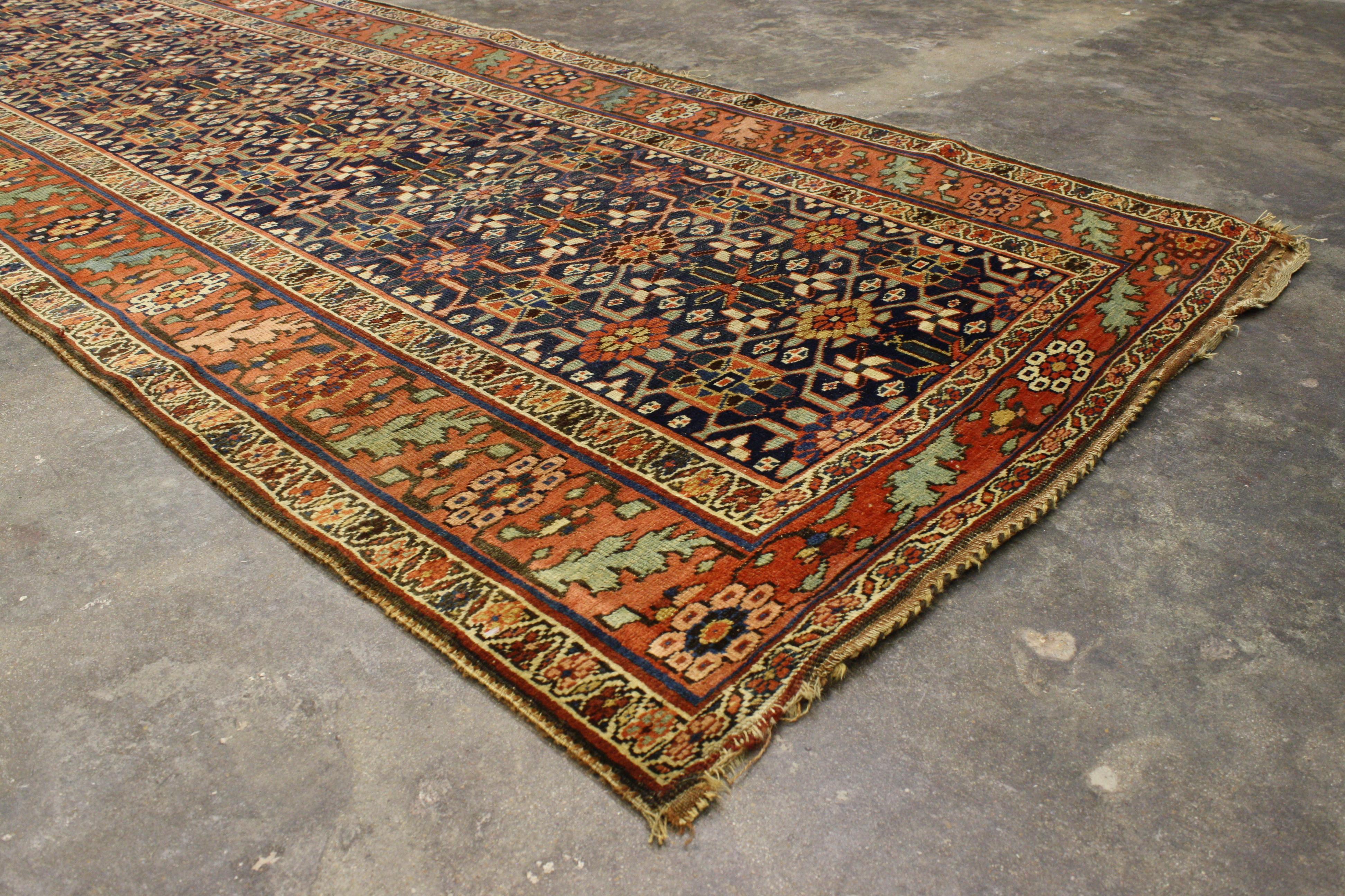 Antique Persian Bijar Runner with Traditional Modern Style For Sale 4
