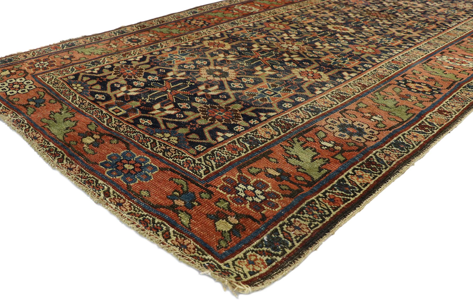 76969 Antique Persian Bijar Runner with Traditional Modern Style 03'09 x 14'03. Create a comfortable and modern setting with this antique Persian Bijar carpet runner. With its impressive traditional modern style and long length, this antique Persian
