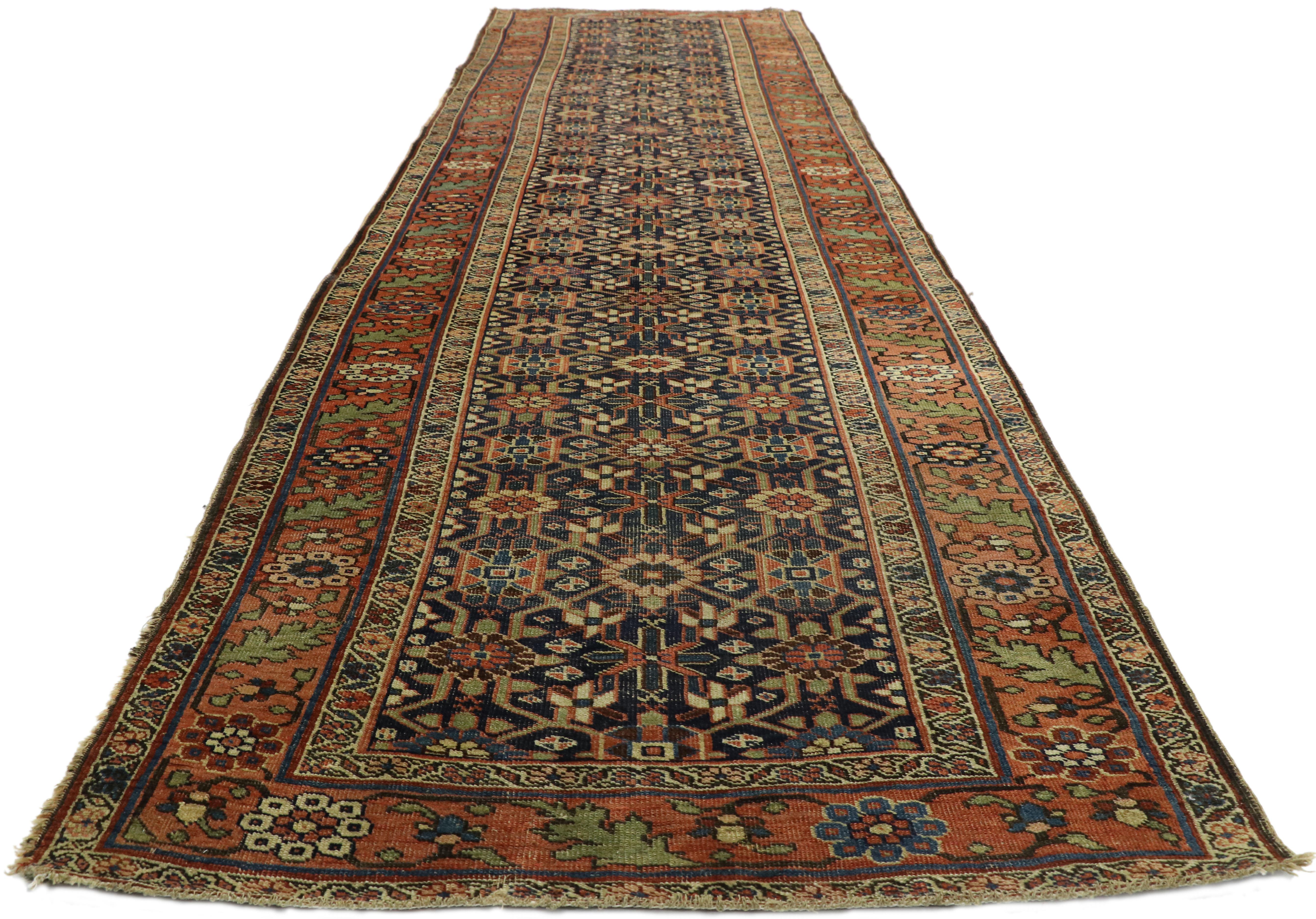 Hand-Knotted Antique Persian Bijar Runner with Traditional Modern Style For Sale