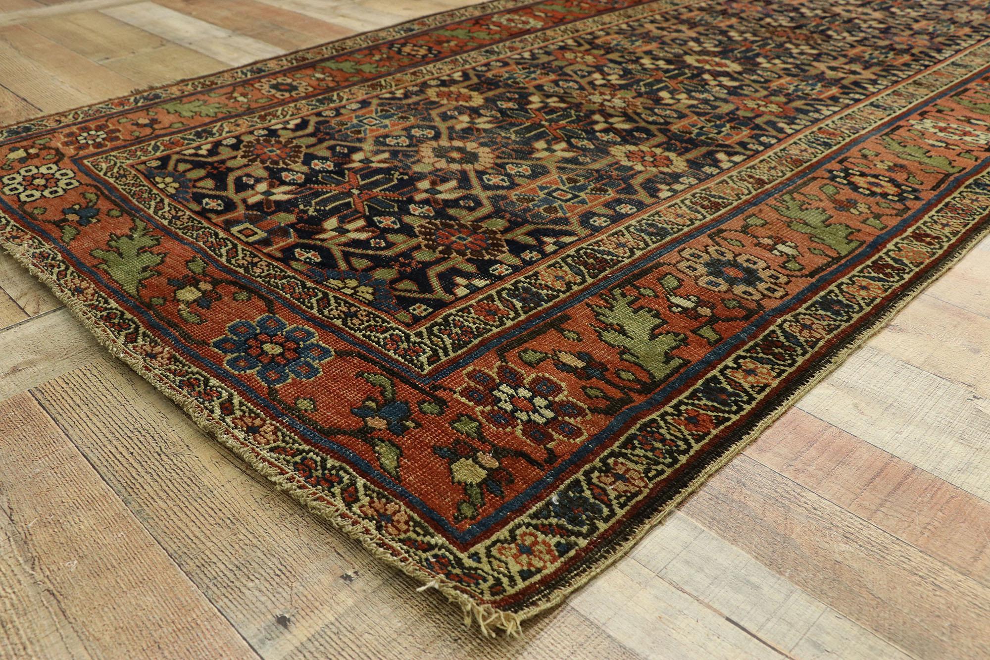 Antique Persian Bijar Runner with Traditional Modern Style For Sale 1