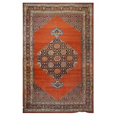 Antique Persian Bijar Wool 13X20 Salmon, Ivory & Navy Handmade Area Rug