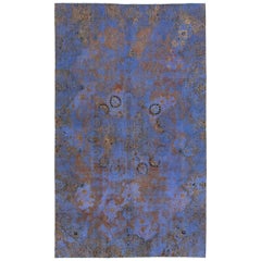 Antique Persian Blue Overdyed Wool Rug With Allover Floral Pattern