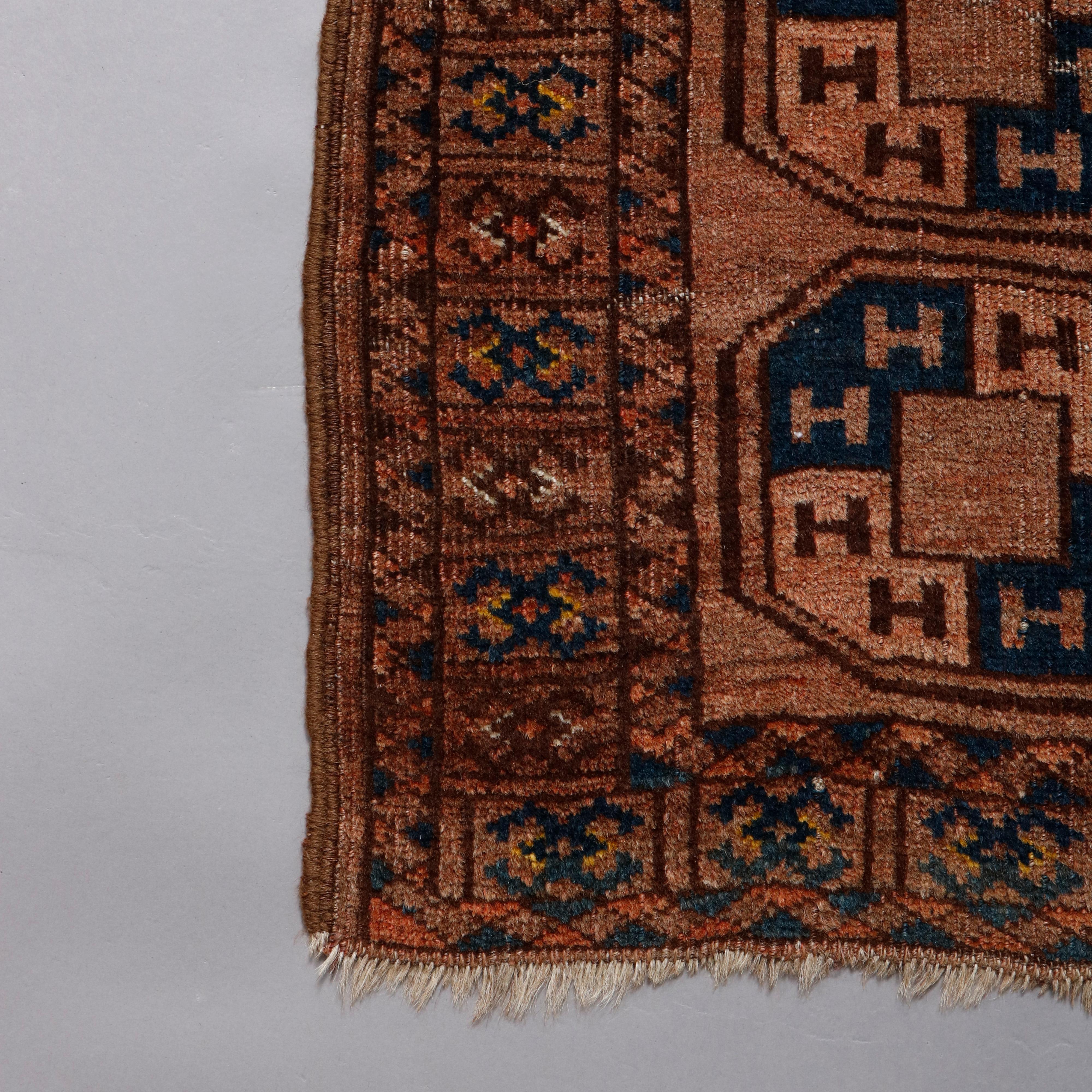 Hand-Knotted Antique Persian Bokhara Hand Knotted Nomadic Tribal Rug, circa 1920