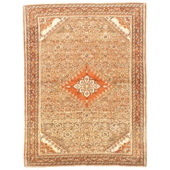 Vintage Persian Borchalo Rug with Brown & White Diamond Central Medallion