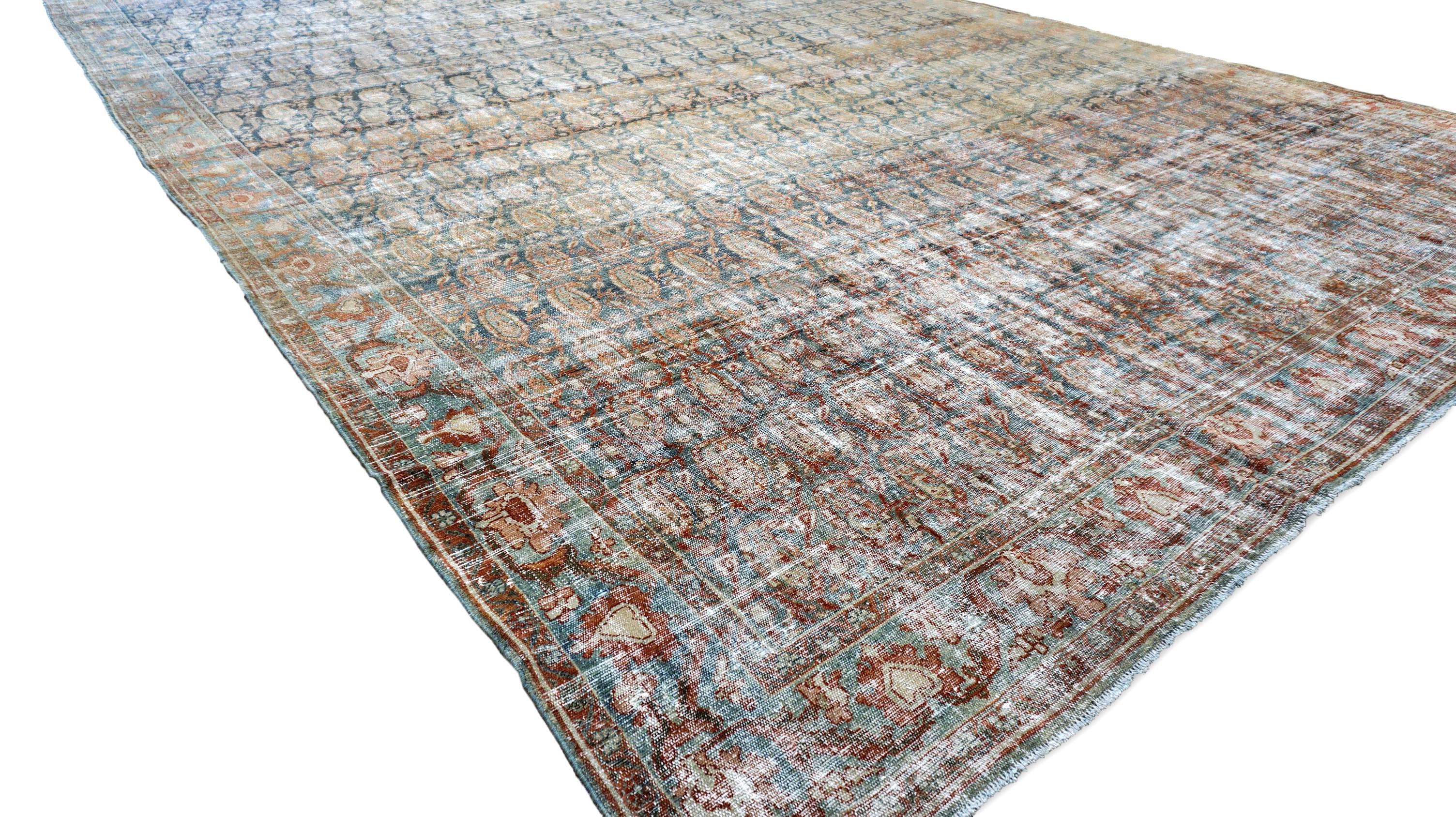 Antiker persischer Boteh-Design-Teppich aus Wolle im Distressed-Design 11'8''x22'9'' im Angebot 3