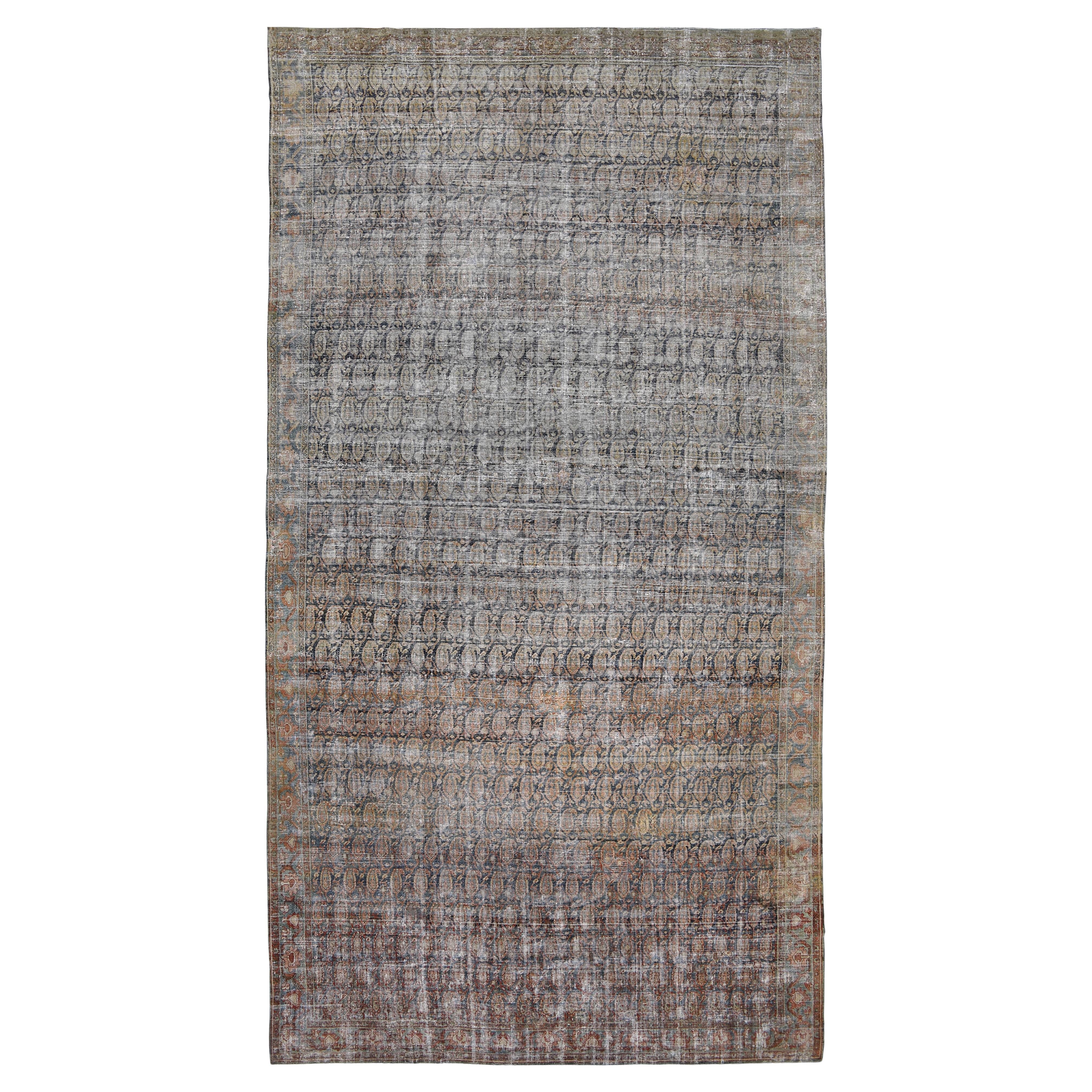 Antique Persian Boteh Design Distressed Wool Rug 11'8''x22'9''