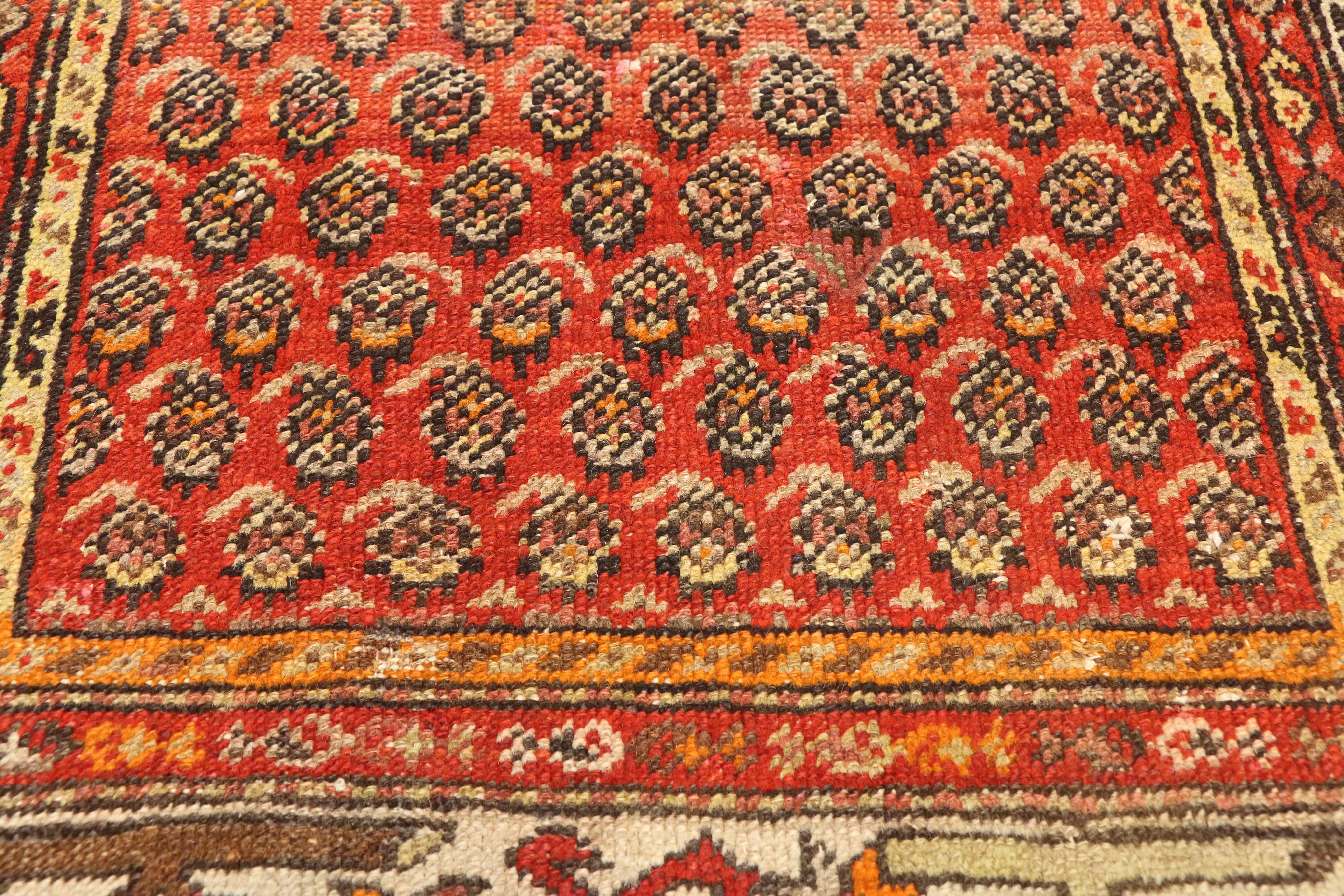 Hand-Knotted Antique Persian Boteh Hamadan Accent Rug with Tudor House Manor Style For Sale