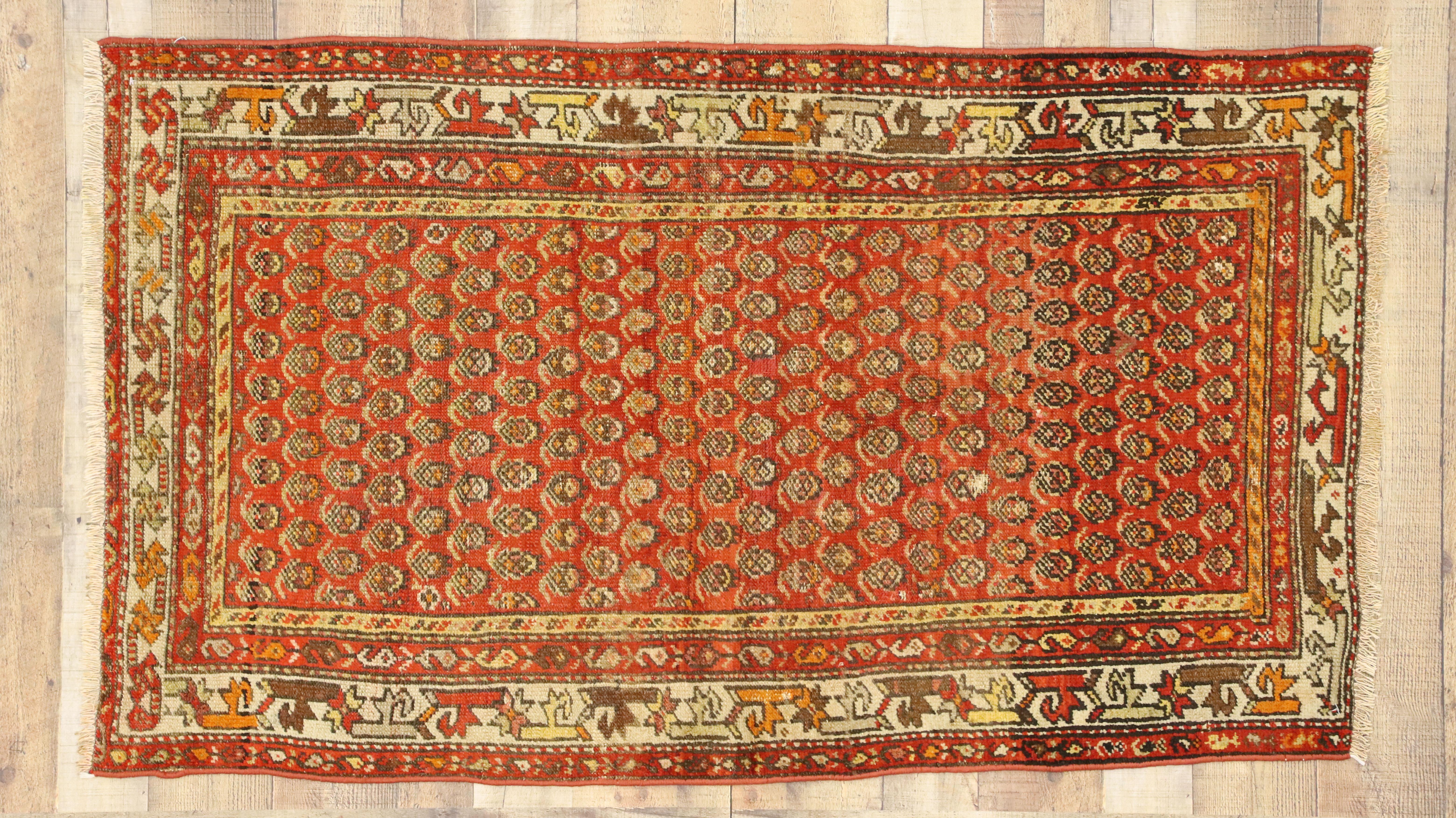 Wool Antique Persian Boteh Hamadan Accent Rug with Tudor House Manor Style For Sale