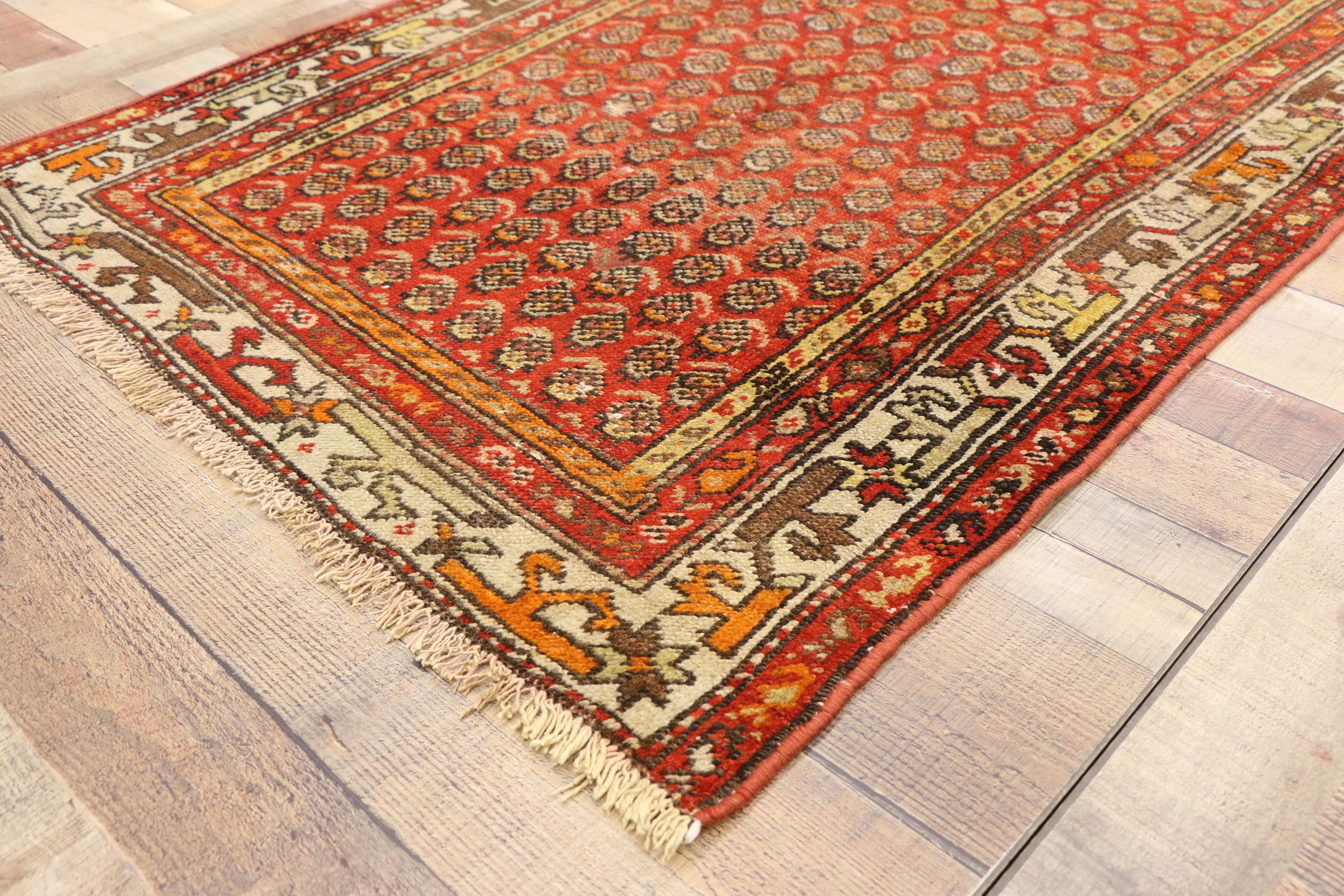 20th Century Antique Persian Boteh Hamadan Accent Rug with Tudor House Manor Style For Sale