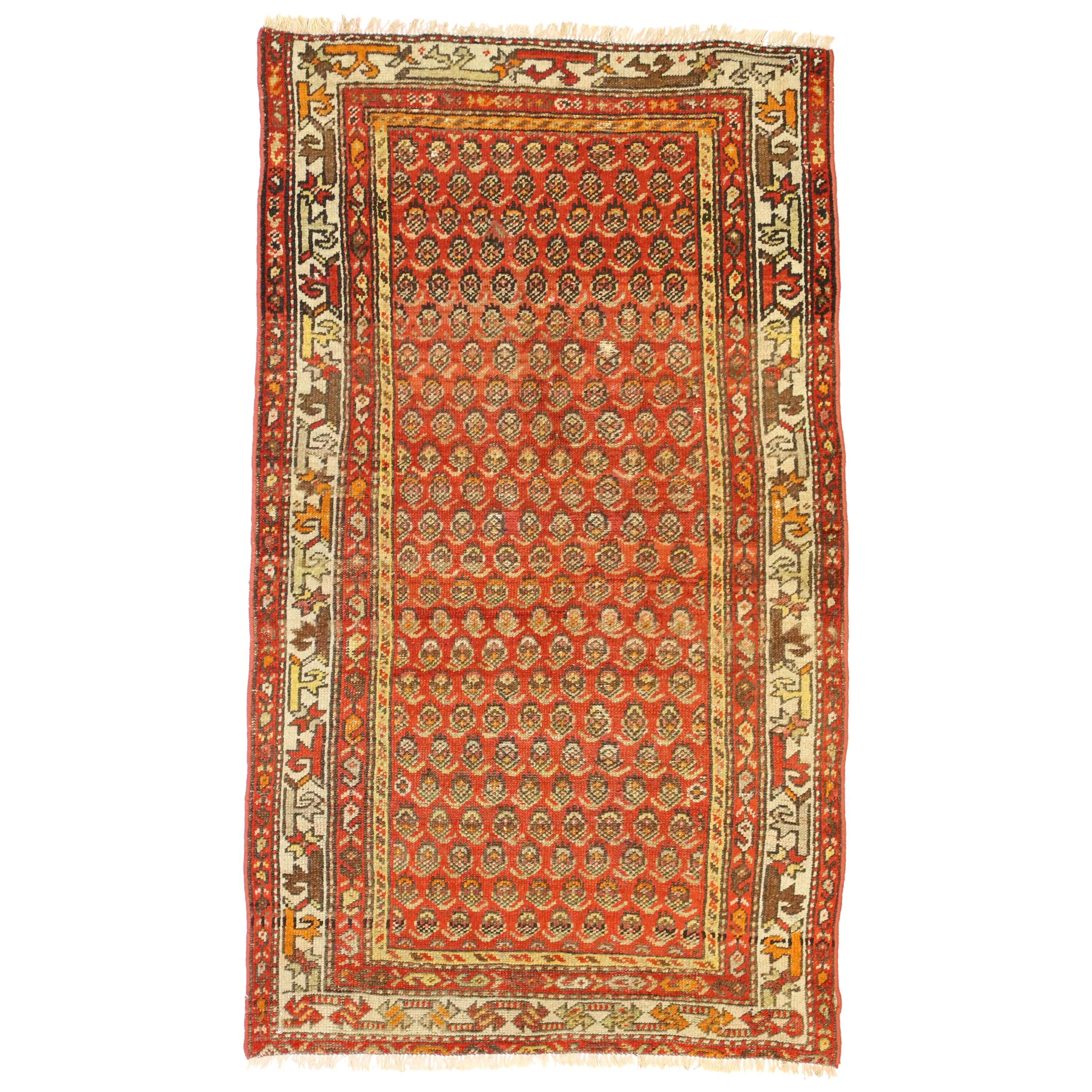 Antique Persian Boteh Hamadan Accent Rug with Tudor House Manor Style For Sale