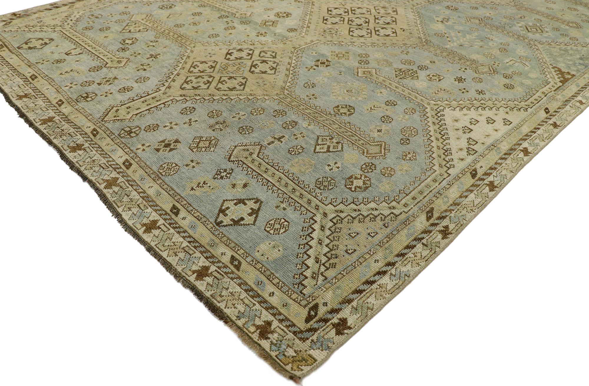 British Colonial Antique Persian Branched Pole Medallion Shiraz Rug For Sale