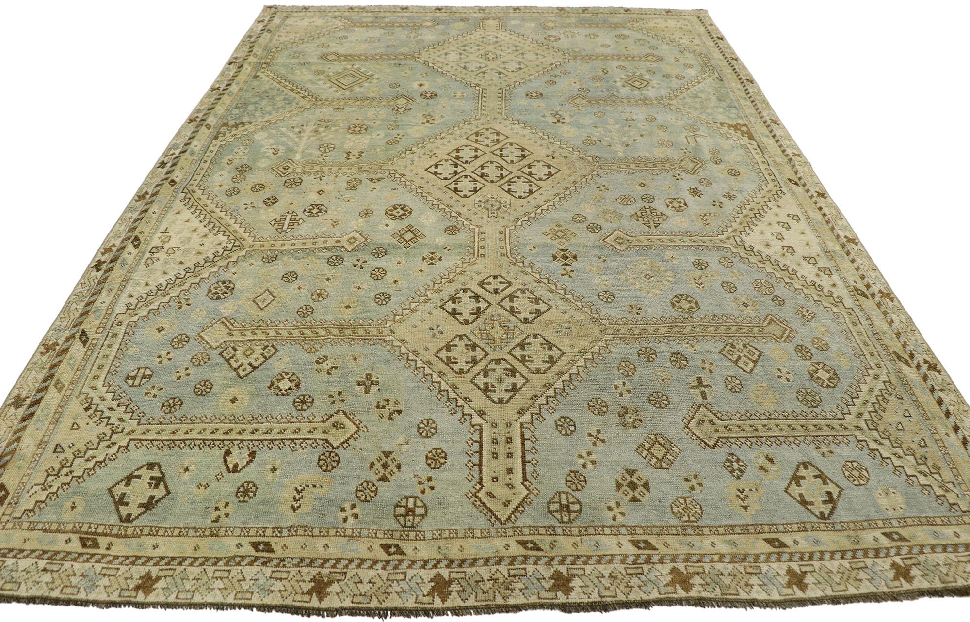 Hand-Knotted Antique Persian Branched Pole Medallion Shiraz Rug For Sale