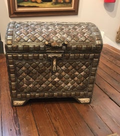 Antique Persian Brass and Silver Plate Panel Clad Trunk