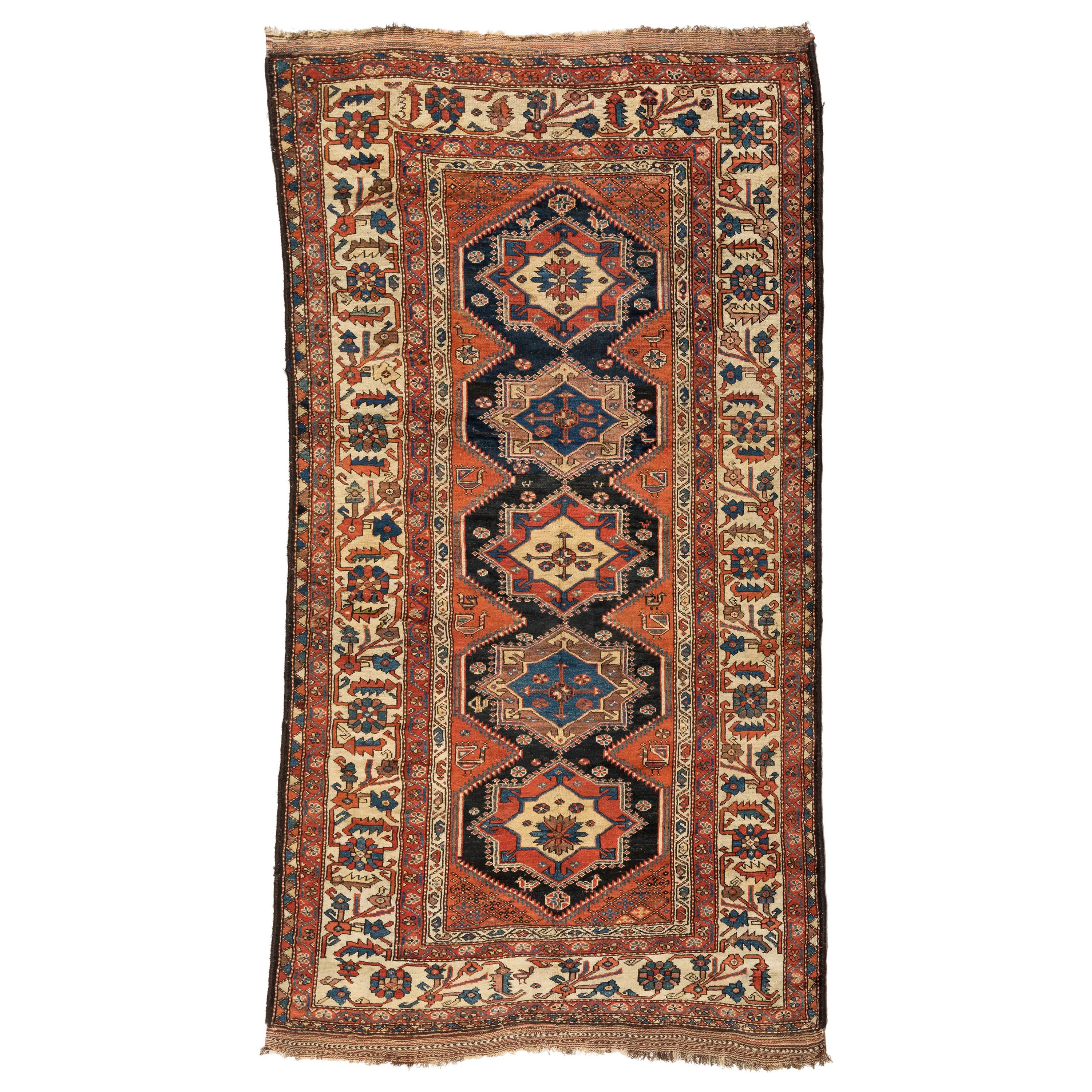 Antique Persian Brown Kurdish Carpet, circa 1920s For Sale